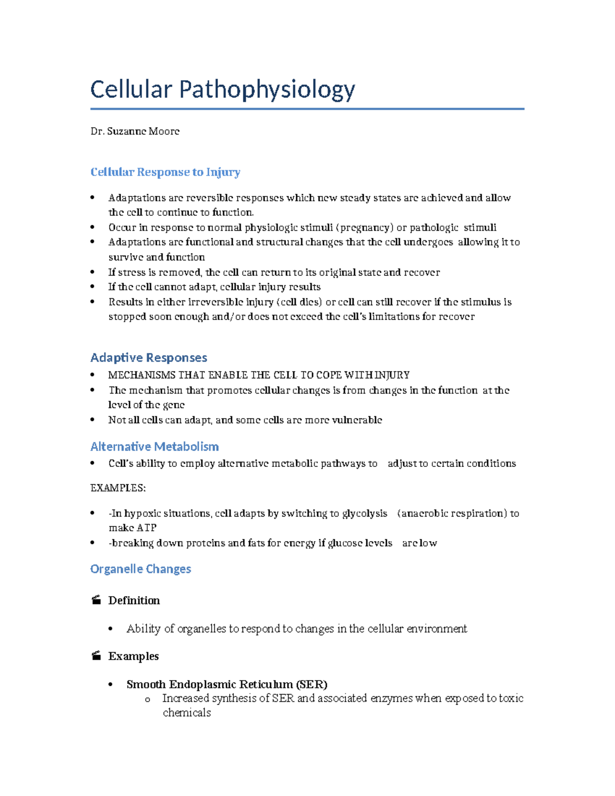Cellular Pathophysiology: Injury, Adaptation, and Response Mechanisms ...