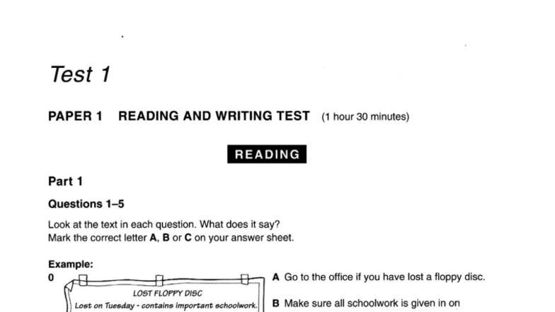 PET 1 Test 1 Reading and Writing Practice Questions - Studocu