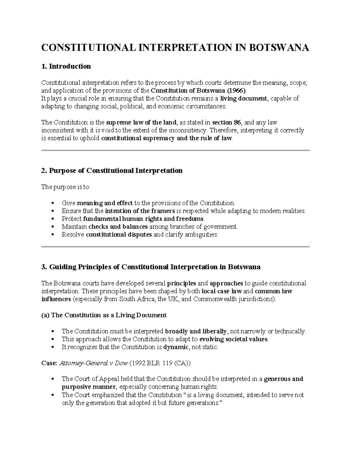 Constitutional Interpretation in Botswana: Key Principles & Cases - Studocu