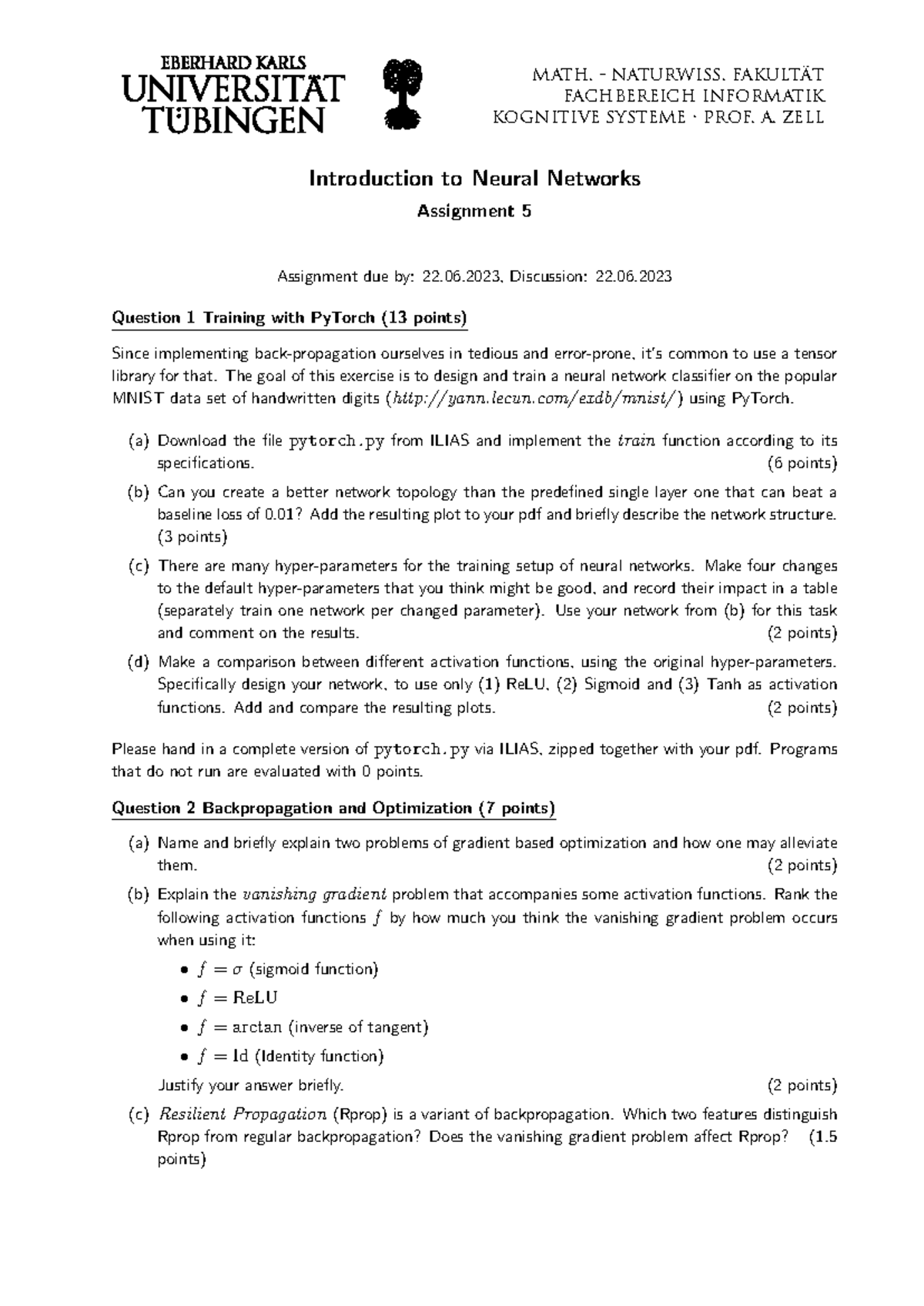 Assignment 05 - Deep Learning with Neural Networks (Informatik) - Studocu