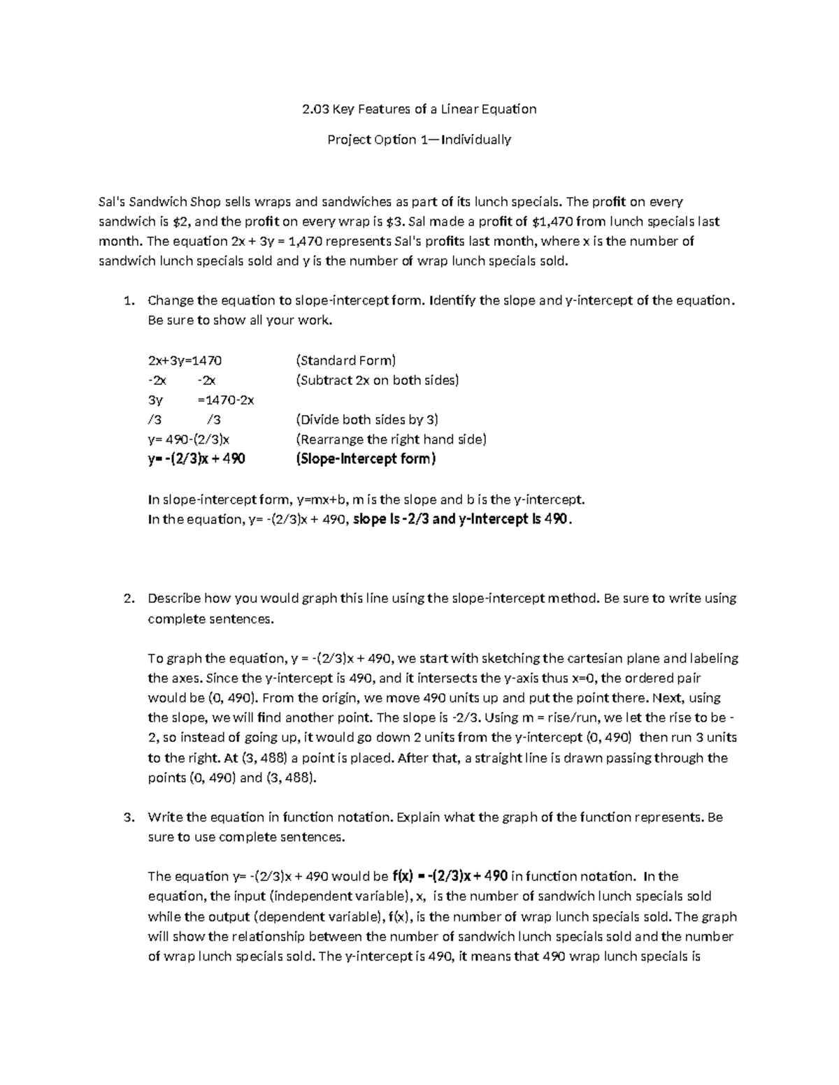 2.03 Key Features of a Linear Equation - 2 Key Features of a Linear ...