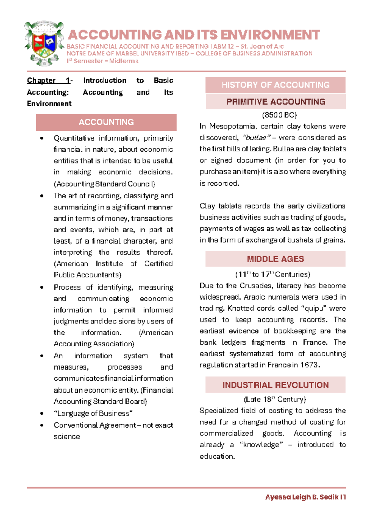 Basic Financial Accounting and Reporting I (ABM 12) Midterm Notes - Studocu