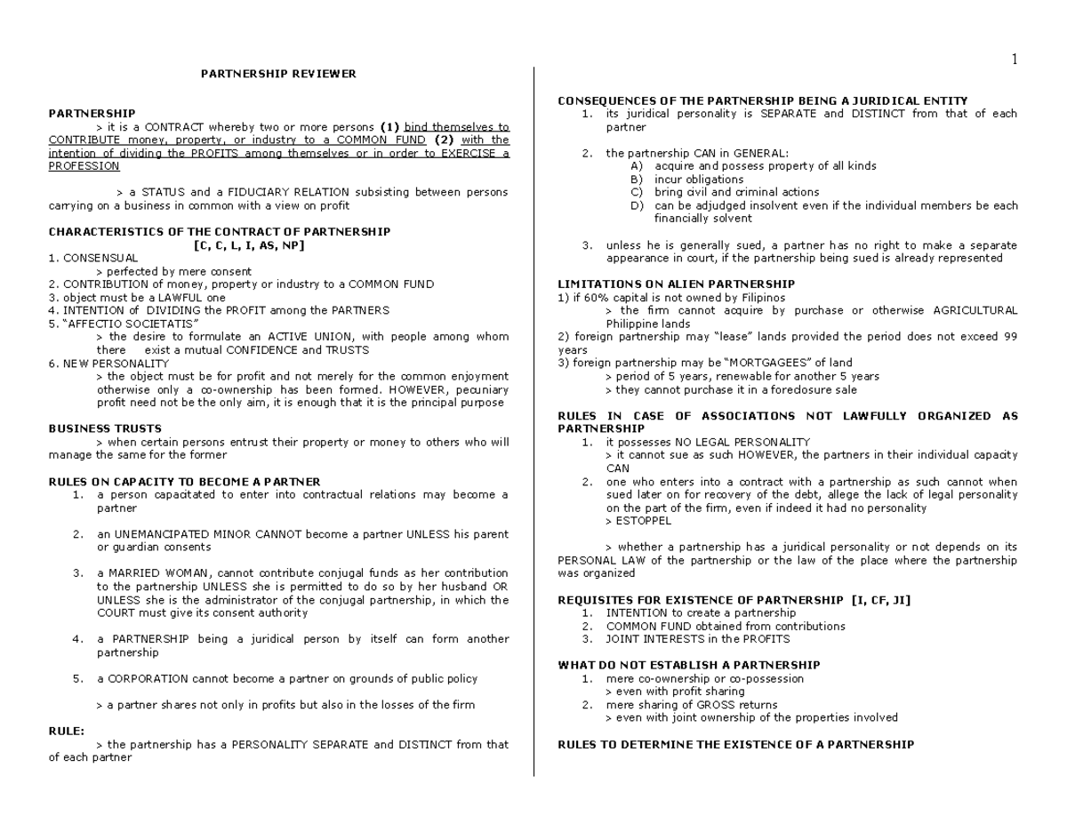 Partnership Law Overview: Key Concepts and Legal Principles - Studocu