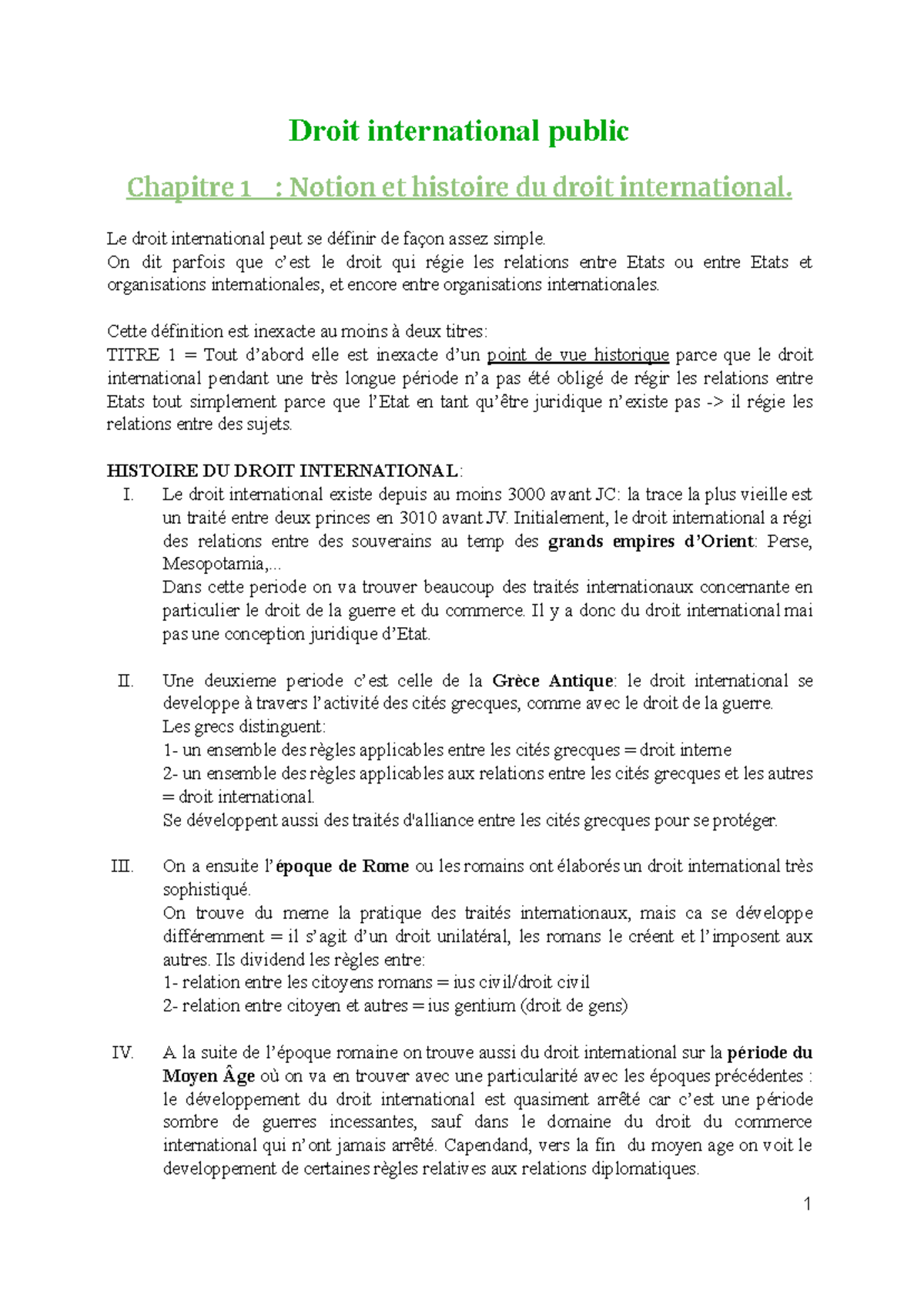 Droit International Public - Chapitre 1 : Notion et Histoire du Droit ...