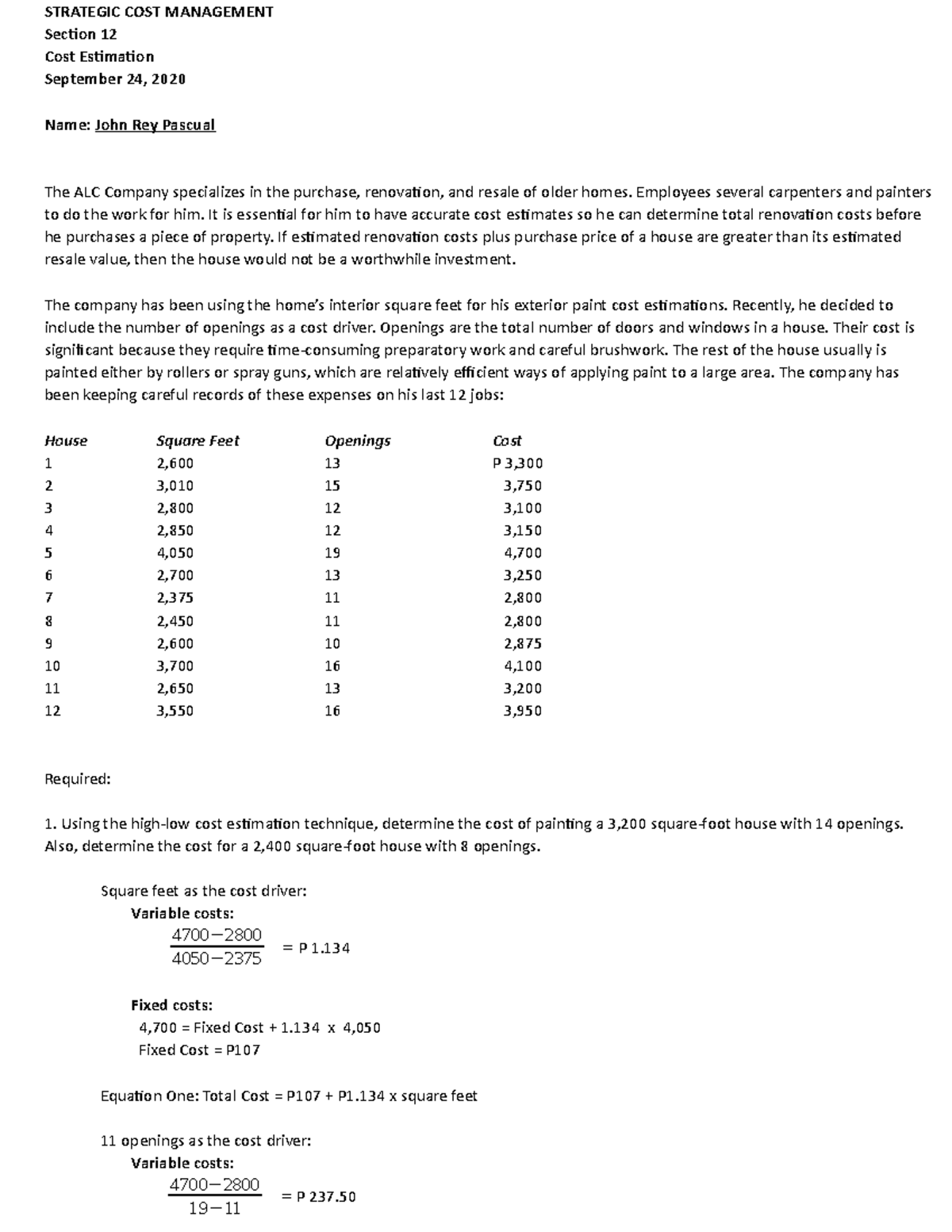 Cost behavior Exam - STRATEGIC COST MANAGEMENT Section 12 Cost ...