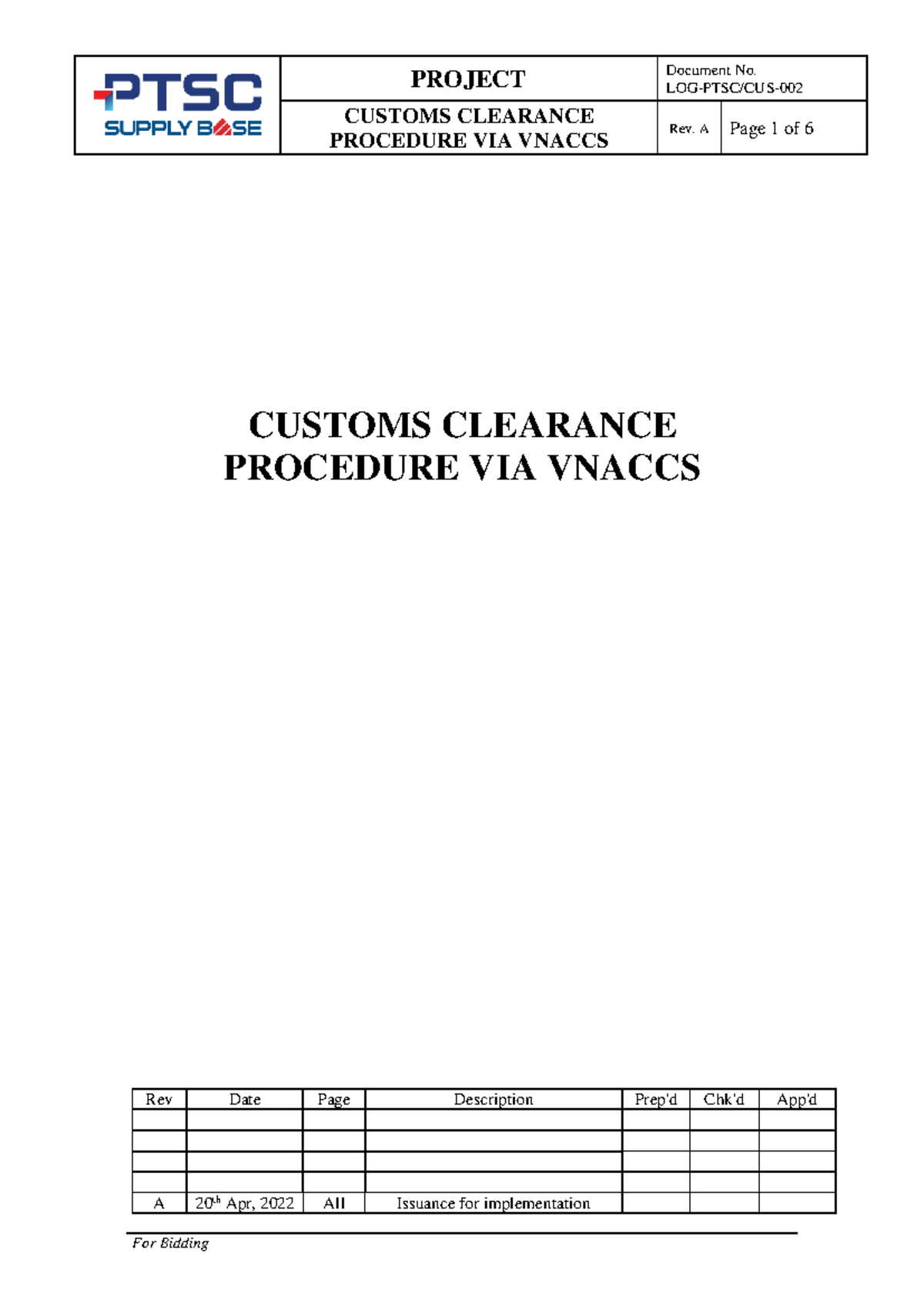 PROJECT CUSTOMS CLEARANCE PROCEDURE VIA VNACCS - Rev. A - Studocu