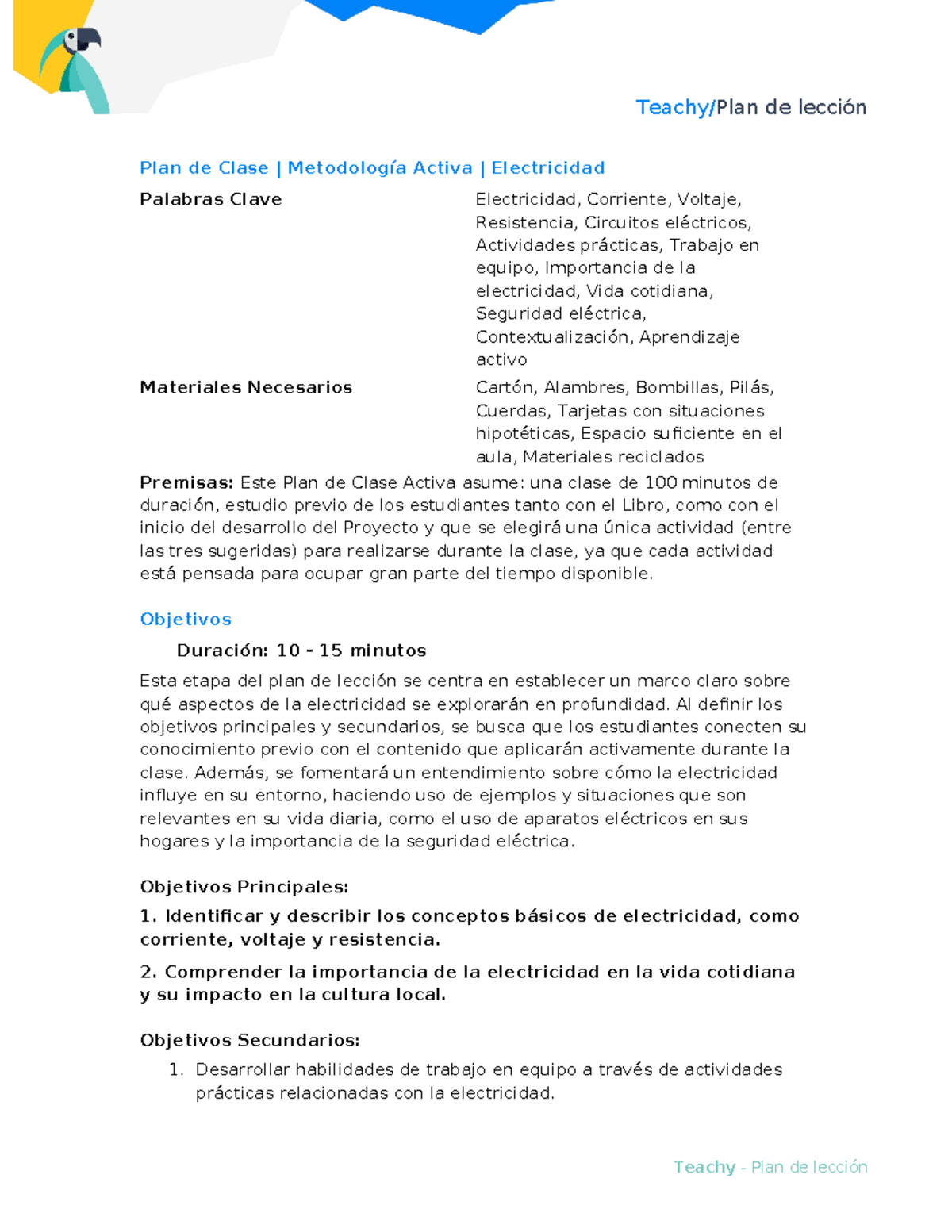 Plano de aula sobre Electricidad - Teachy/Plan de lección Plan de Clase ...