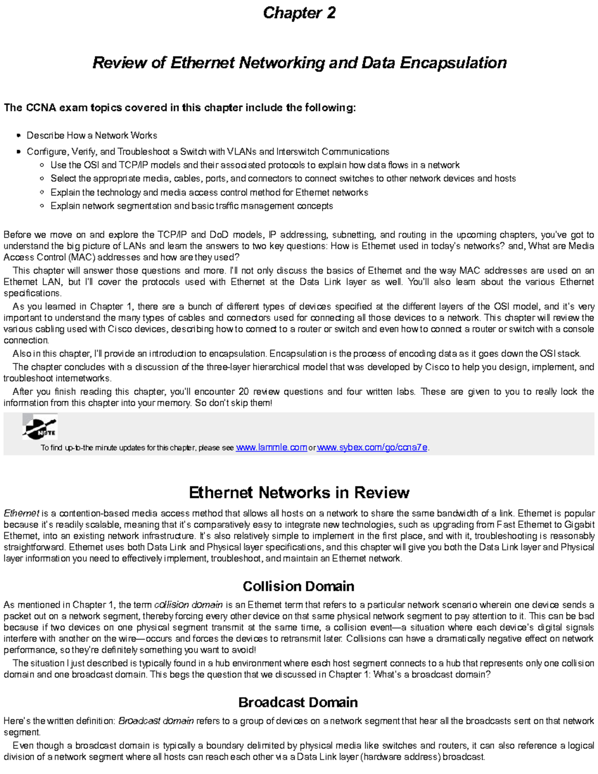 CCNA Chapter 2: Ethernet Networking & Data Encapsulation Review - Studocu