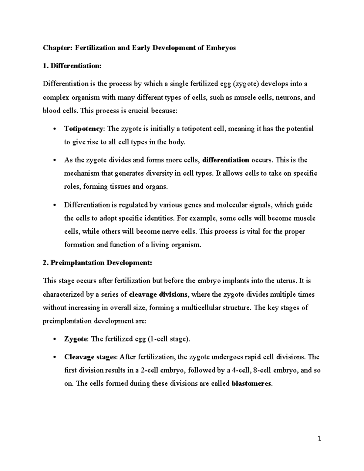 Midterm Notes: Fertilization & Early Embryonic Development (DB 101 ...