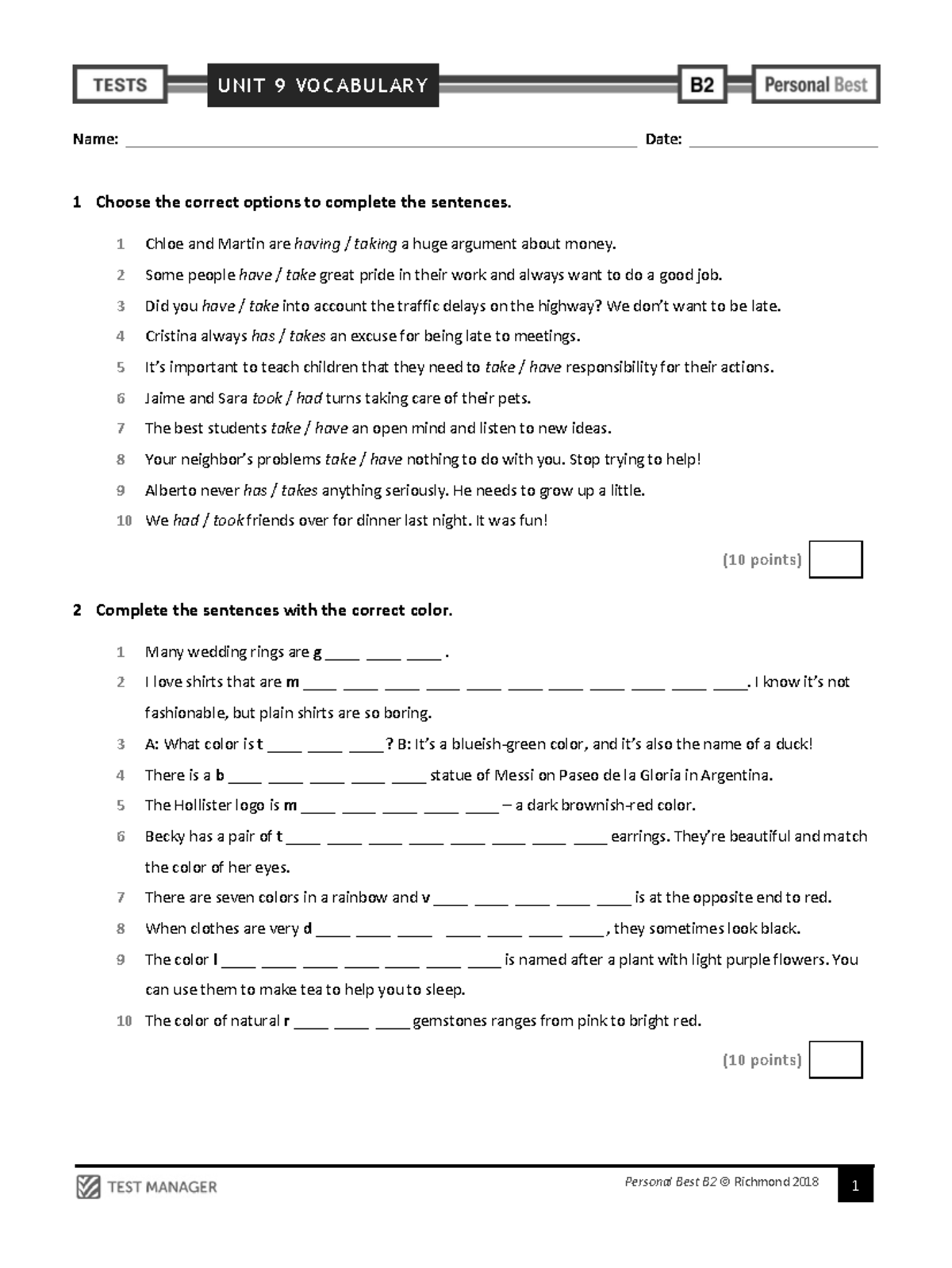 Personal Best B2 Unit 9 Vocabulary Exercise Guide - Studocu