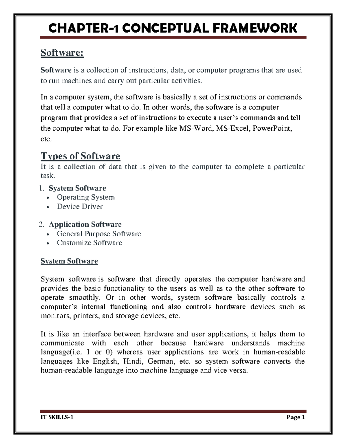 IT Skills Chapter-1: Introduction to Software and Its Types Notes - Studocu