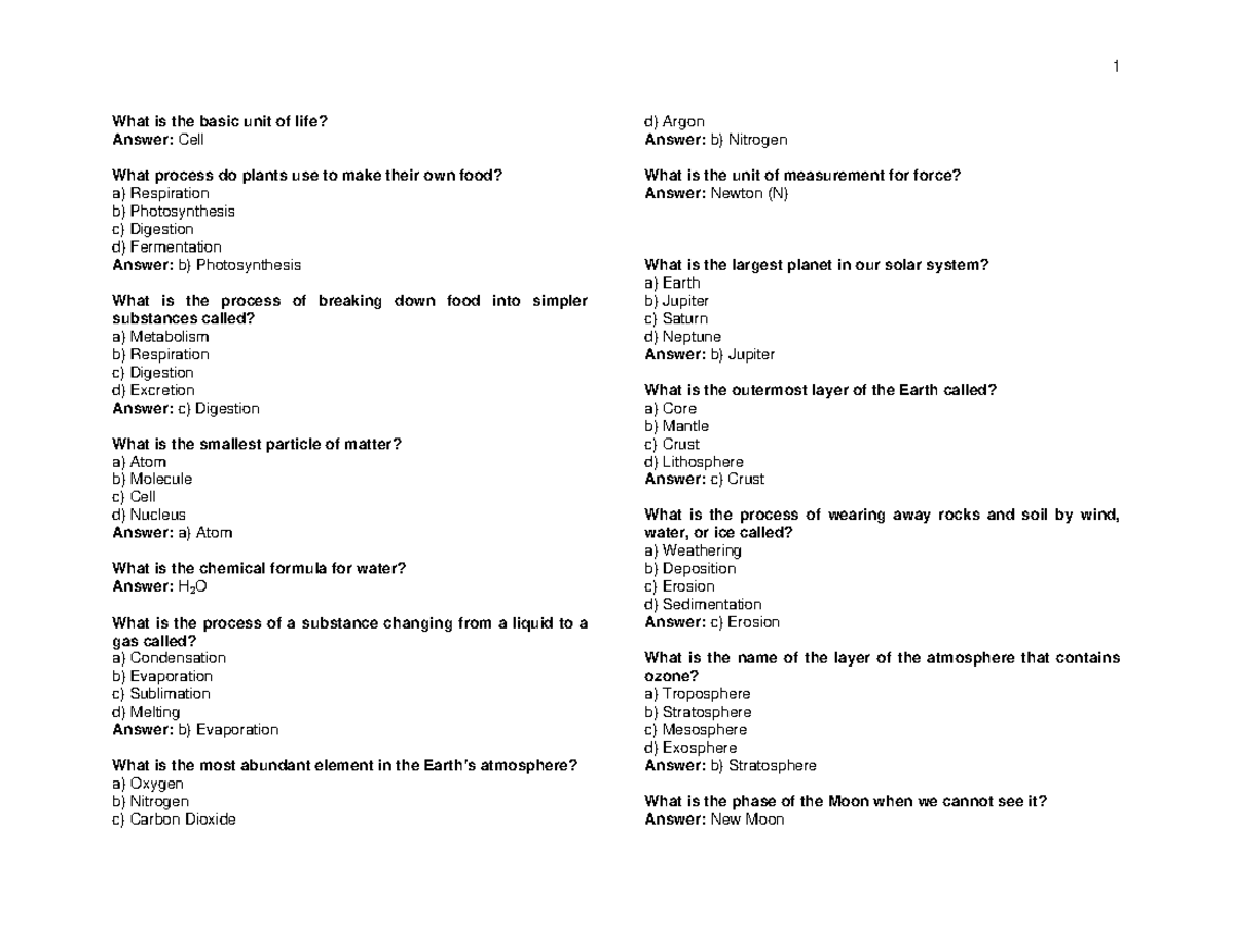 Science-Morning Act: General Science Study Guide & Q&A - Studocu