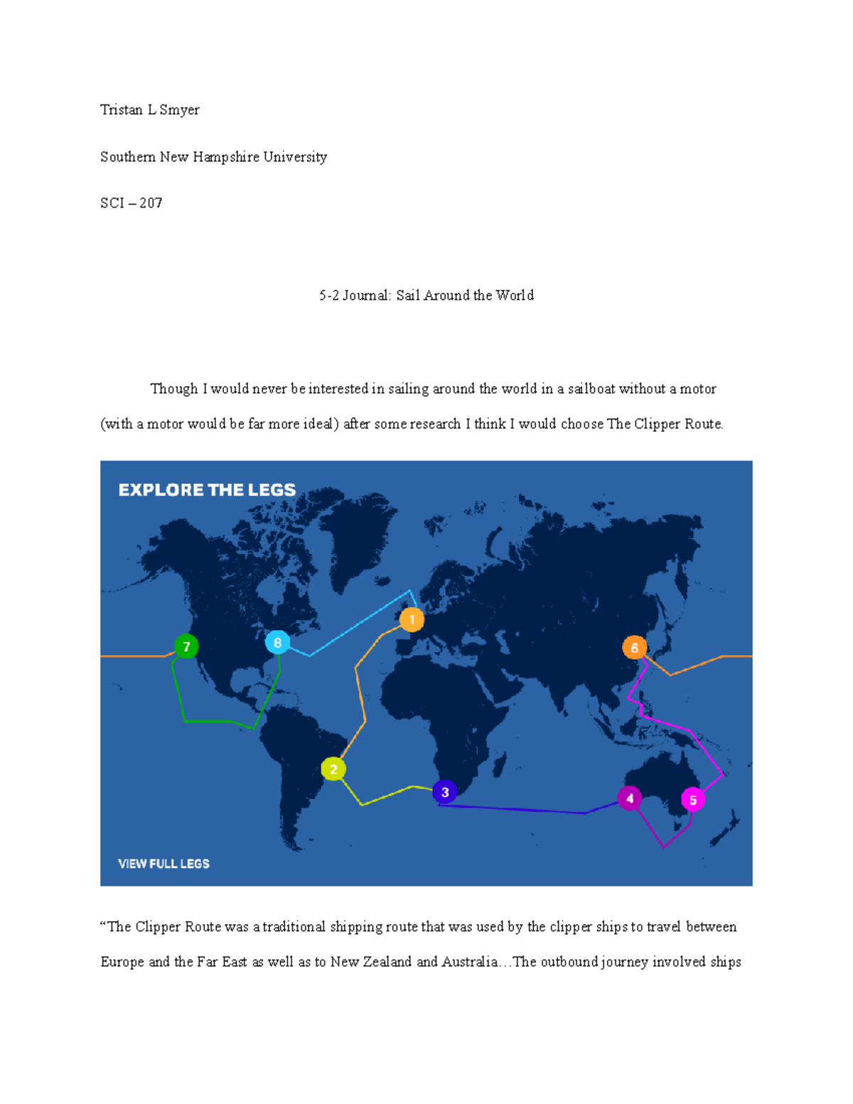 SCI-207 5-2 Journal: Exploring the Clipper Route for Global Sailing ...