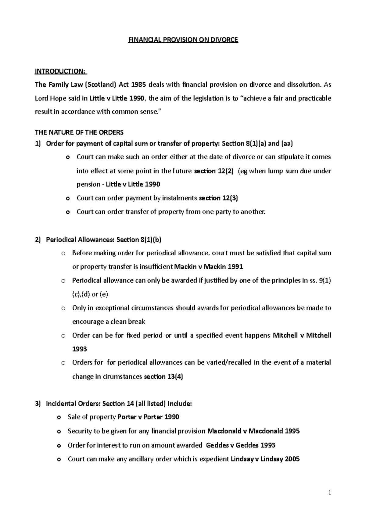 Financial Provision on Divorce: Key Notes and Principles (FL(S) A 1985 ...