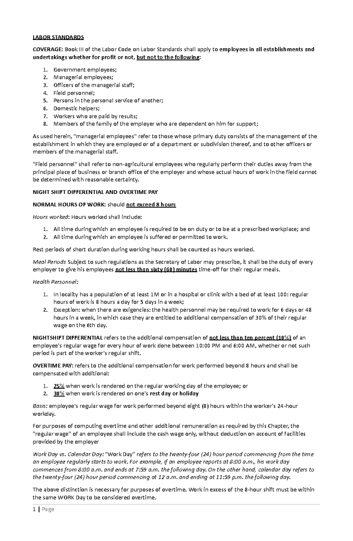 9-AEC 216 Labor Standards: Coverage, Overtime, and Leave Policies - Studocu