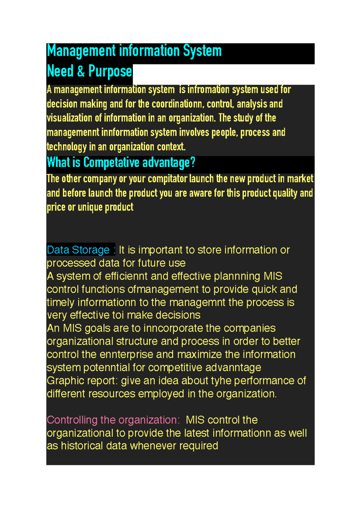 MIS Intro - created by me - Management information System Need ...