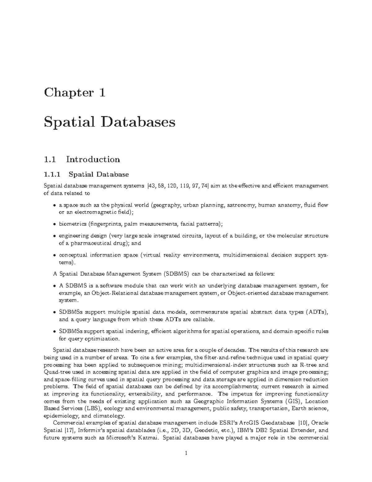 Chapter 1: Introduction to Spatial Databases (CS 58, 120, 119, 97 ...