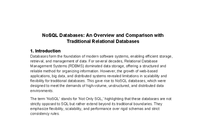 NoSQL vs Relational Databases: Overview and Key Comparisons - Studocu