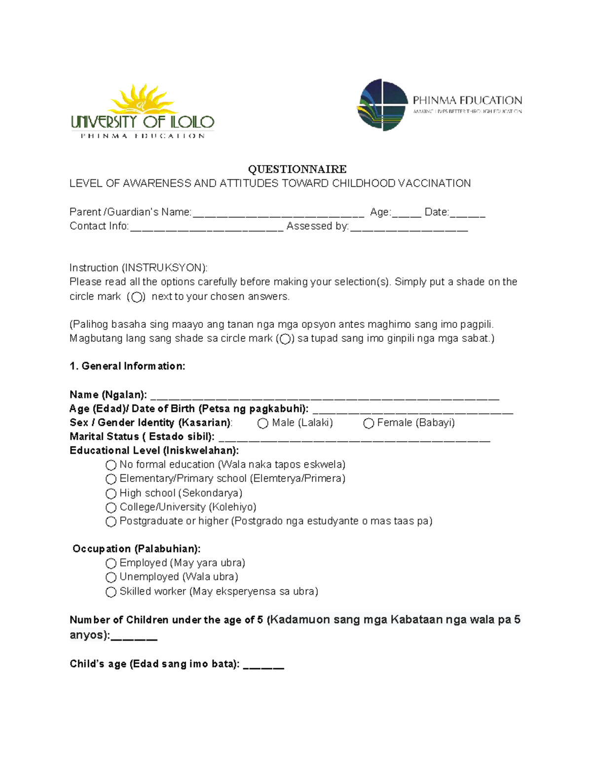 Questionnaire on Awareness & Attitudes Toward Childhood Vaccination (R2 ...