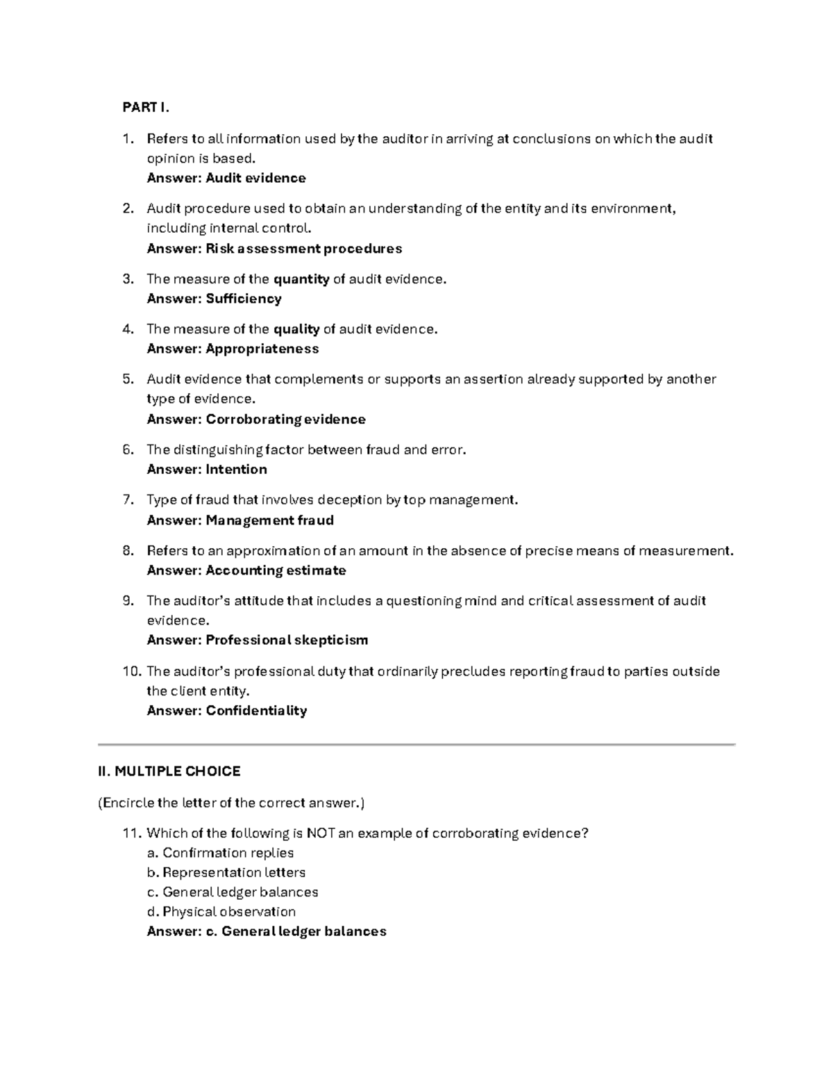 C10 Auditing: Key Concepts and Procedures for Audit Evidence - Studocu