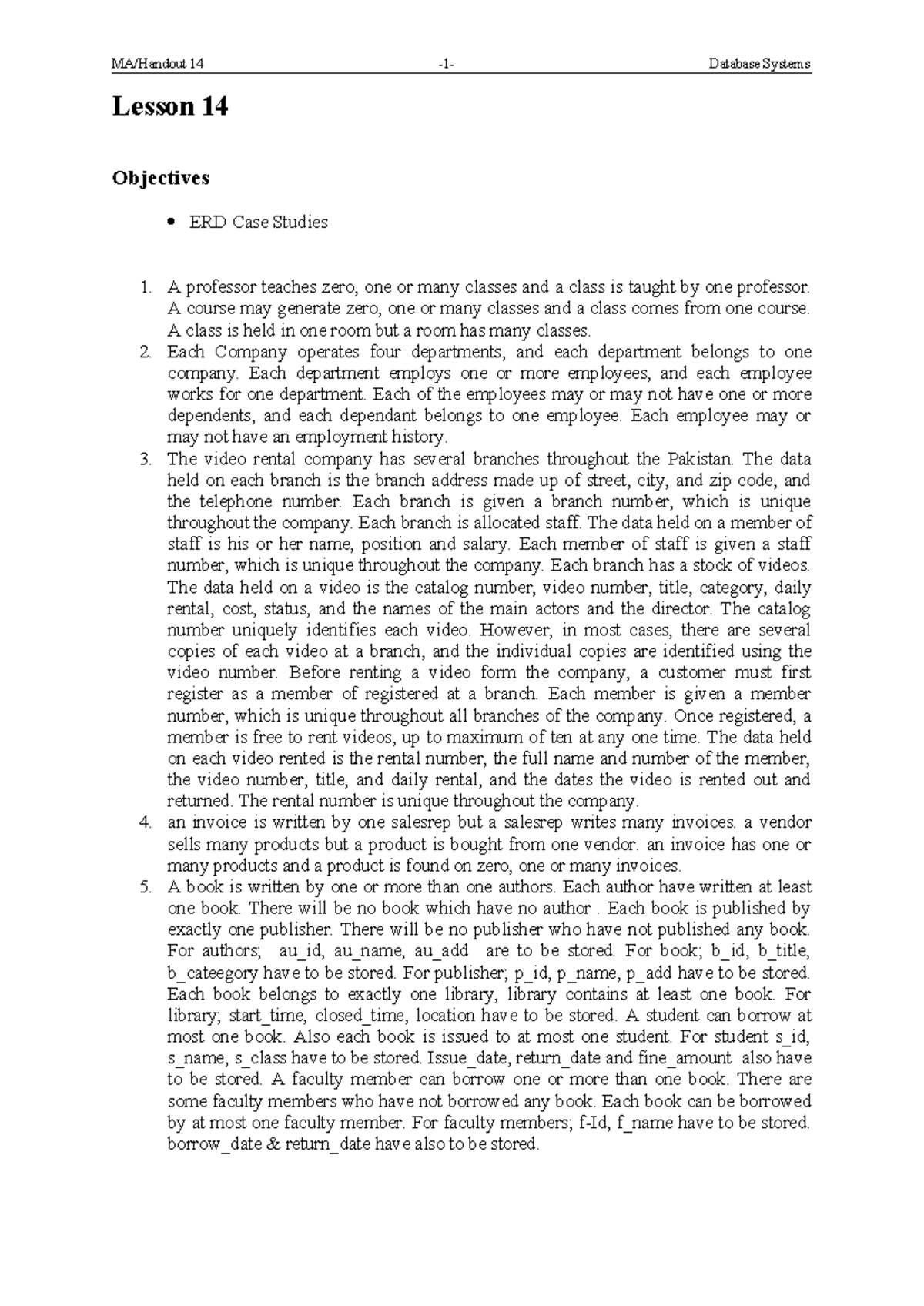 14 Database Systems Lesson 14: ERD Case Studies Overview - Studocu