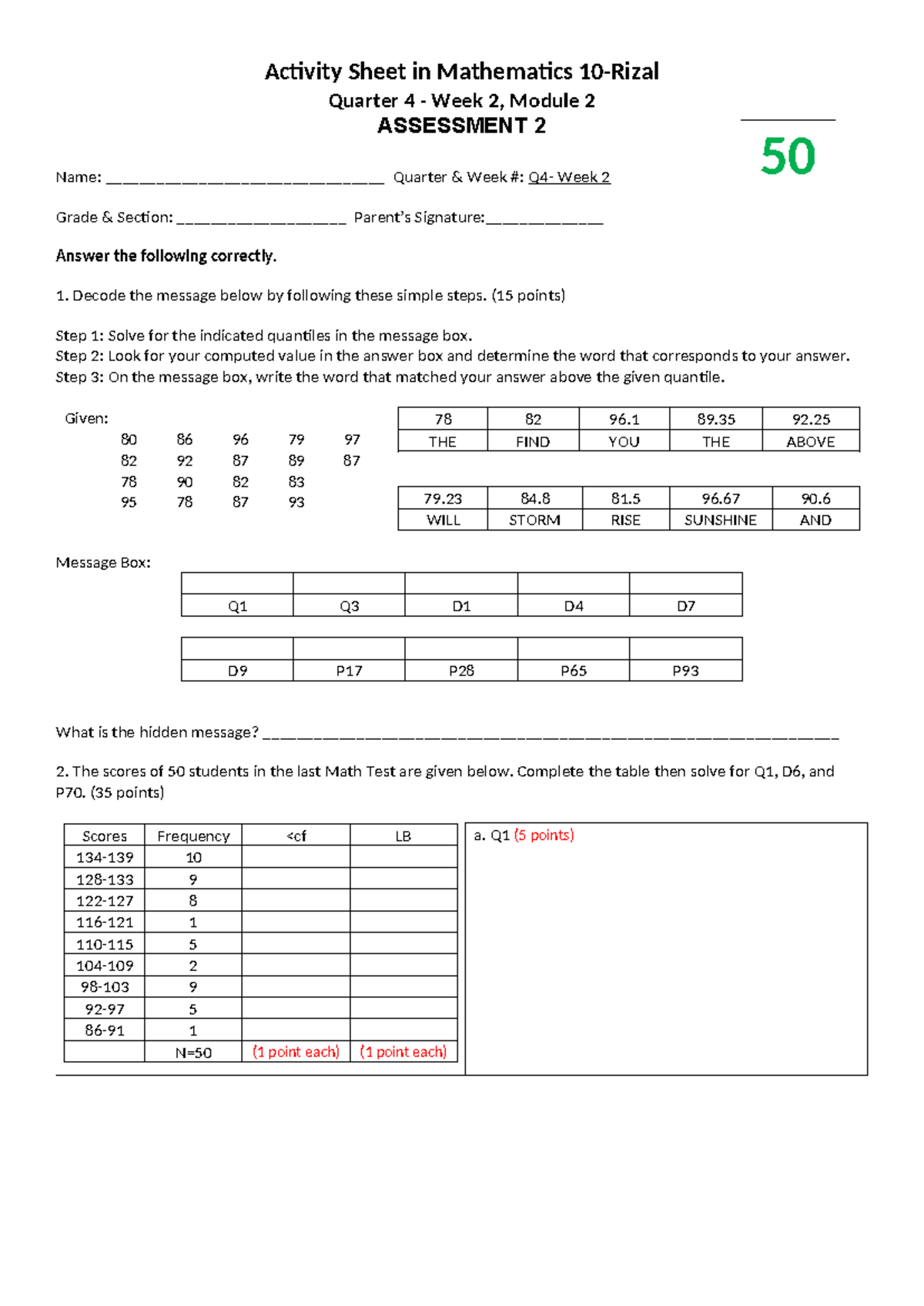AS, MATH 10-R, Q4W2 - MATHEMATICS 10 ACTIVITY SHEET MOD 2 - Studocu
