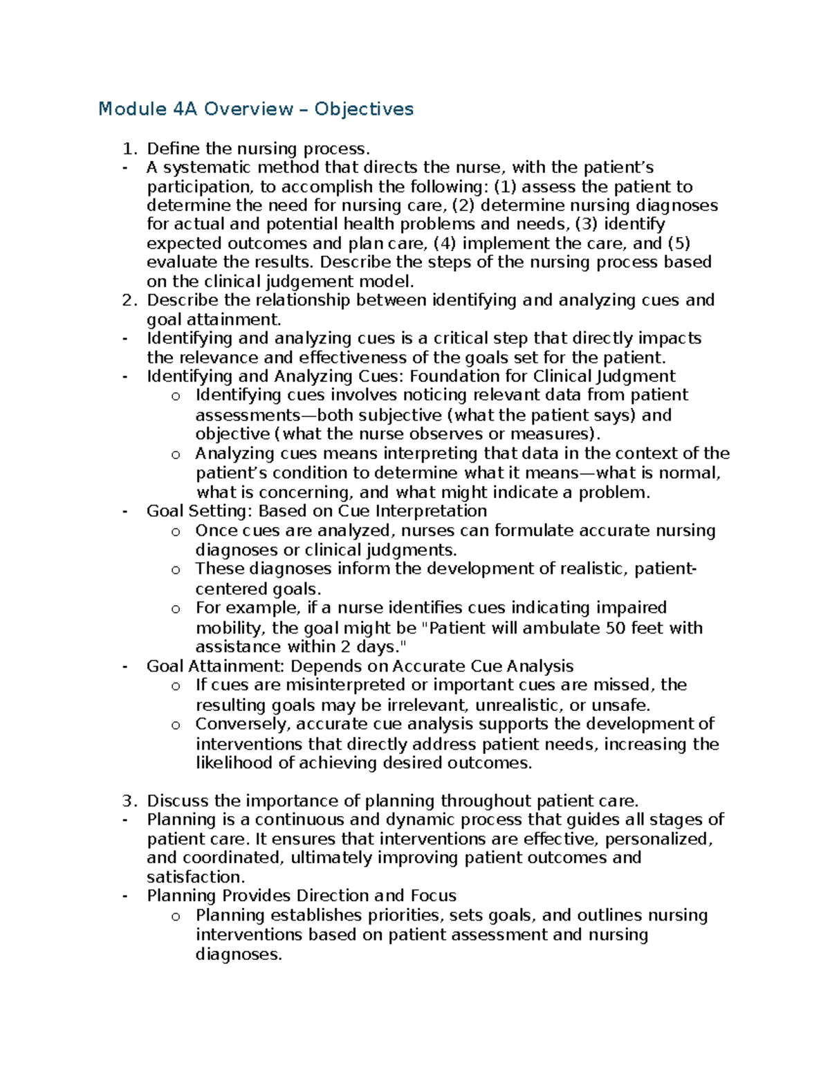 Module 4A Overview: Nursing Process & Clinical Judgement Objectives ...
