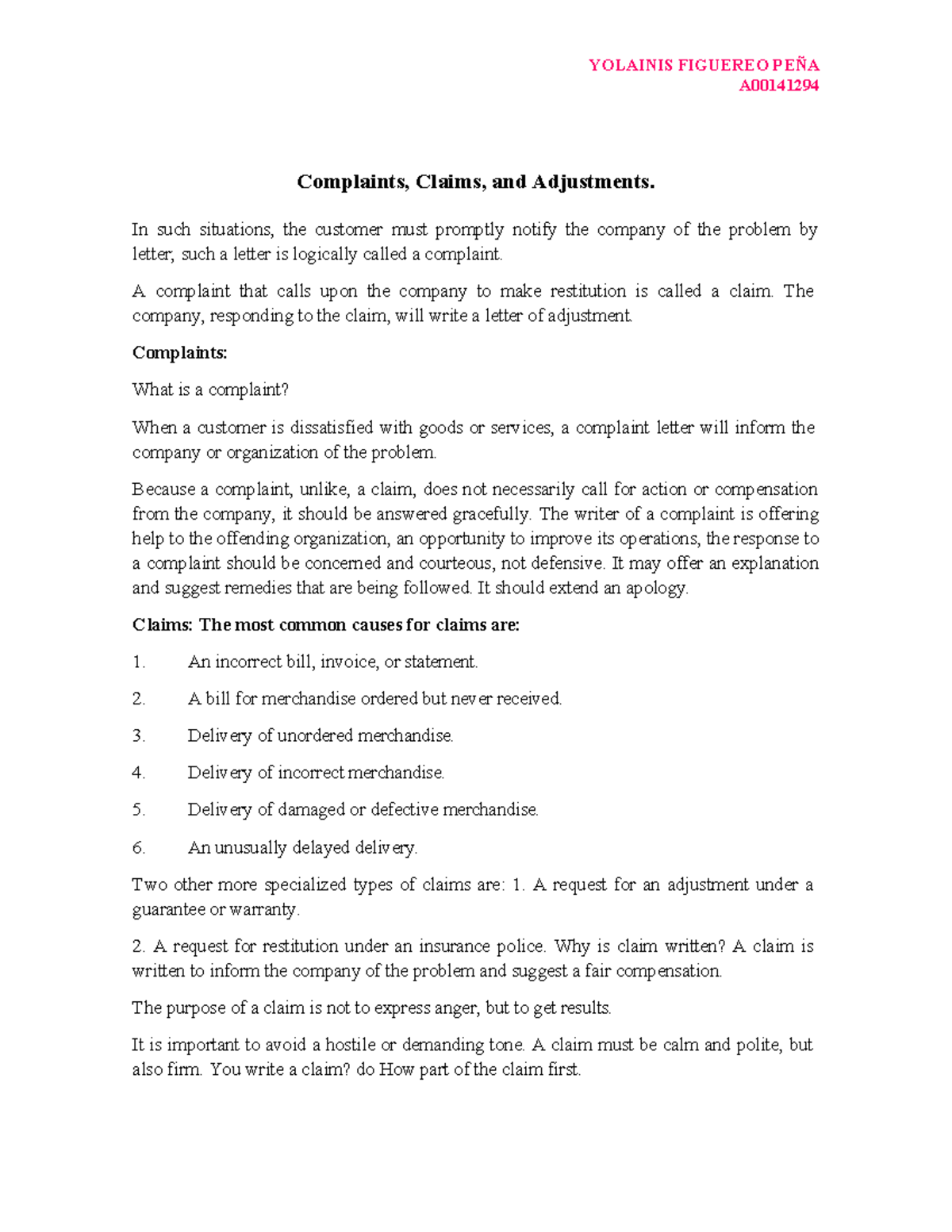 Complaints and Claims: Understanding Adjustments in Business (A00141294 ...