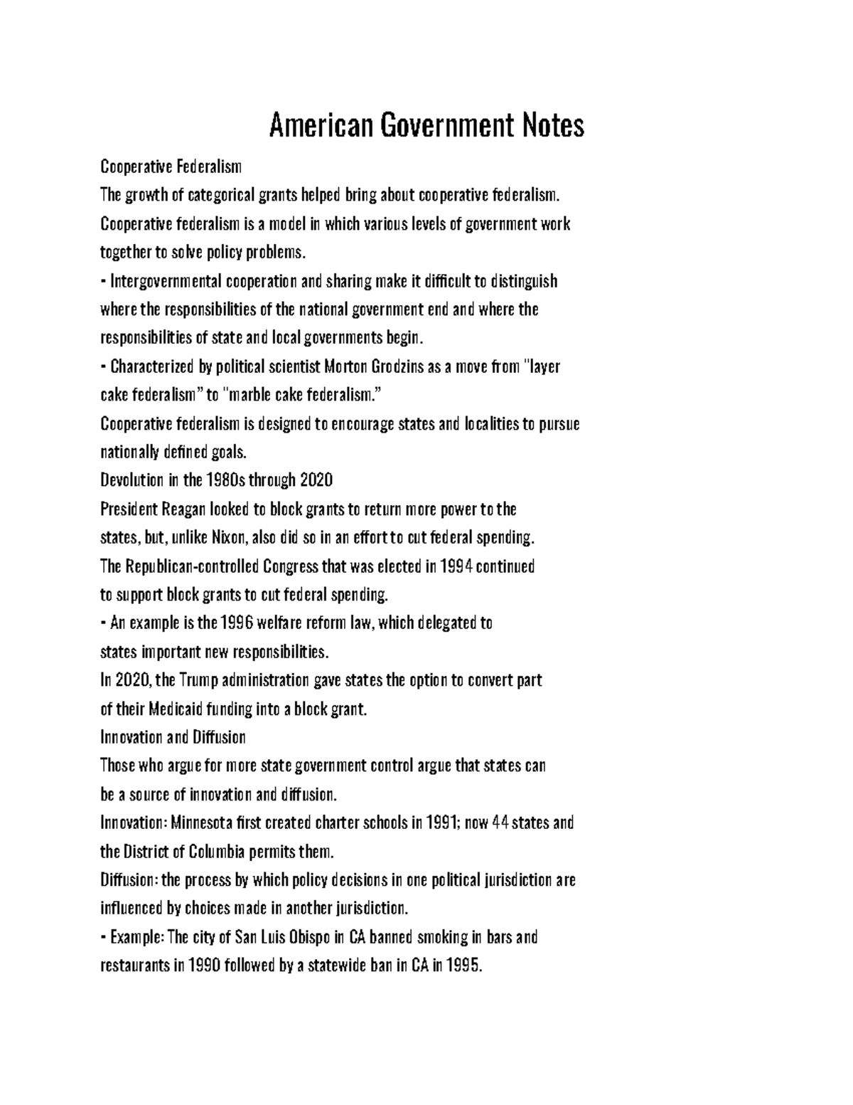 American Government Notes - Understanding Federalism Concepts - Studocu