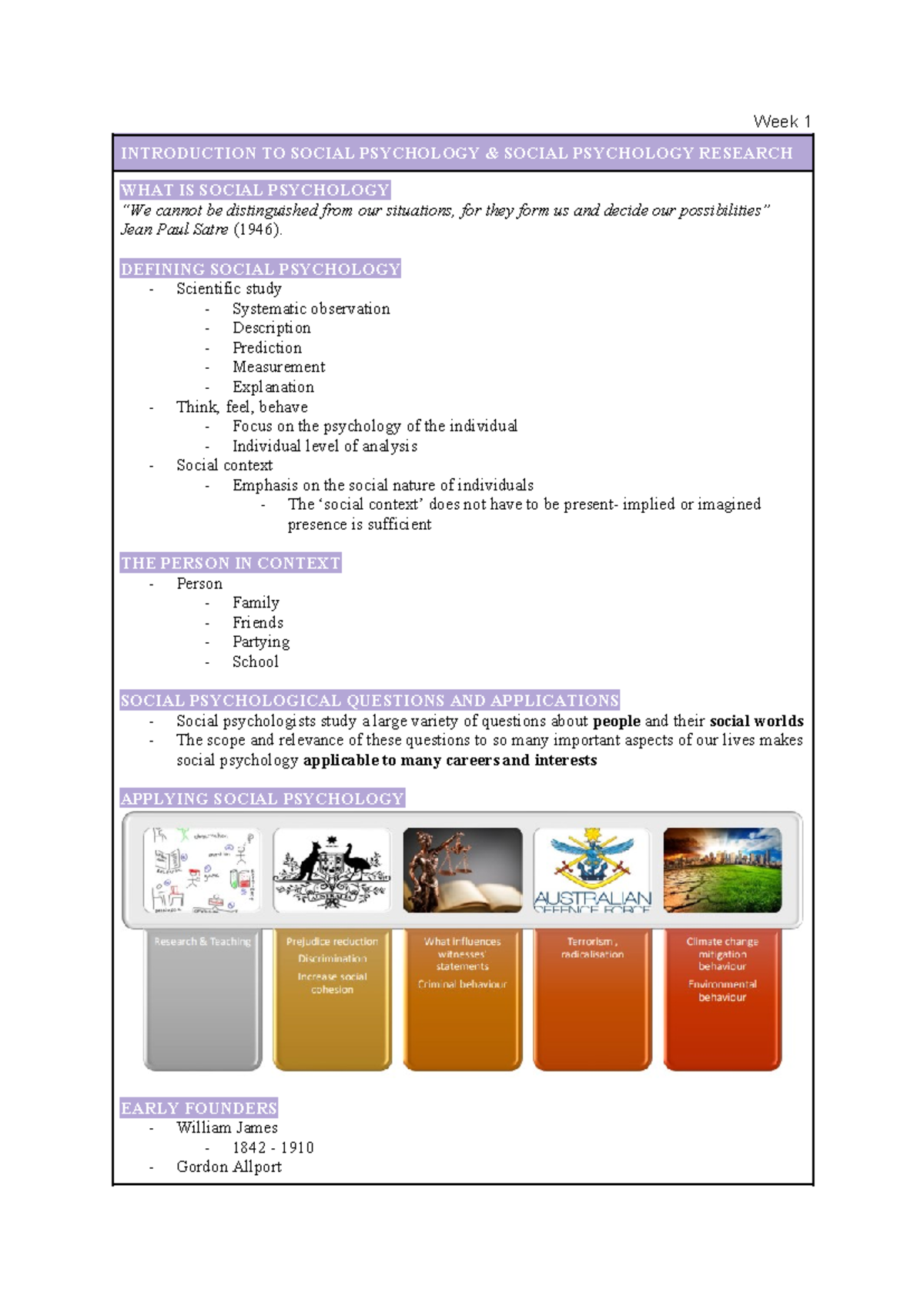 Social Psychology - lecture notes - Week 1 INTRODUCTION TO SOCIAL ...