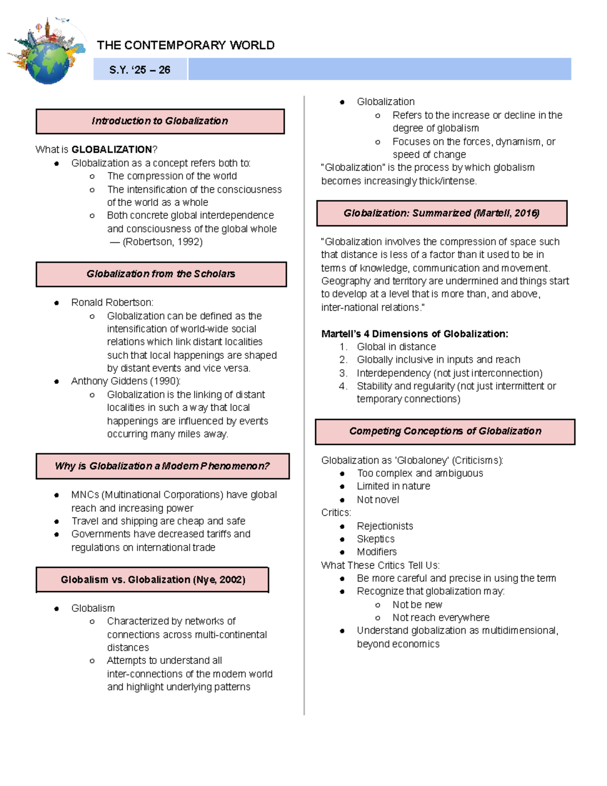 GE 3 THE Contemporary World: Globalization Overview and Key Concepts ...
