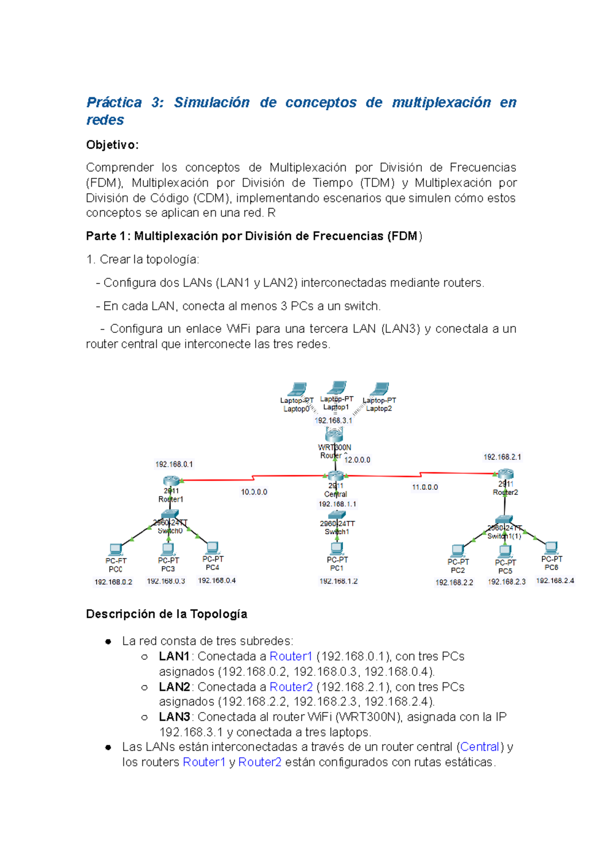 Práctica 3: Simulación de Multiplexación en Redes FDM, TDM, CDM - Studocu