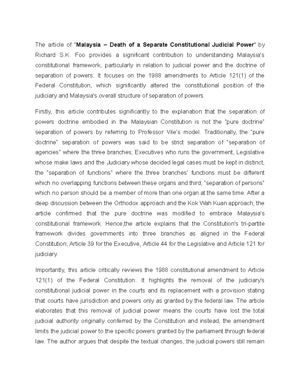 Constitutional Framework & Judicial Power: Analyzing Article 121(1 ...