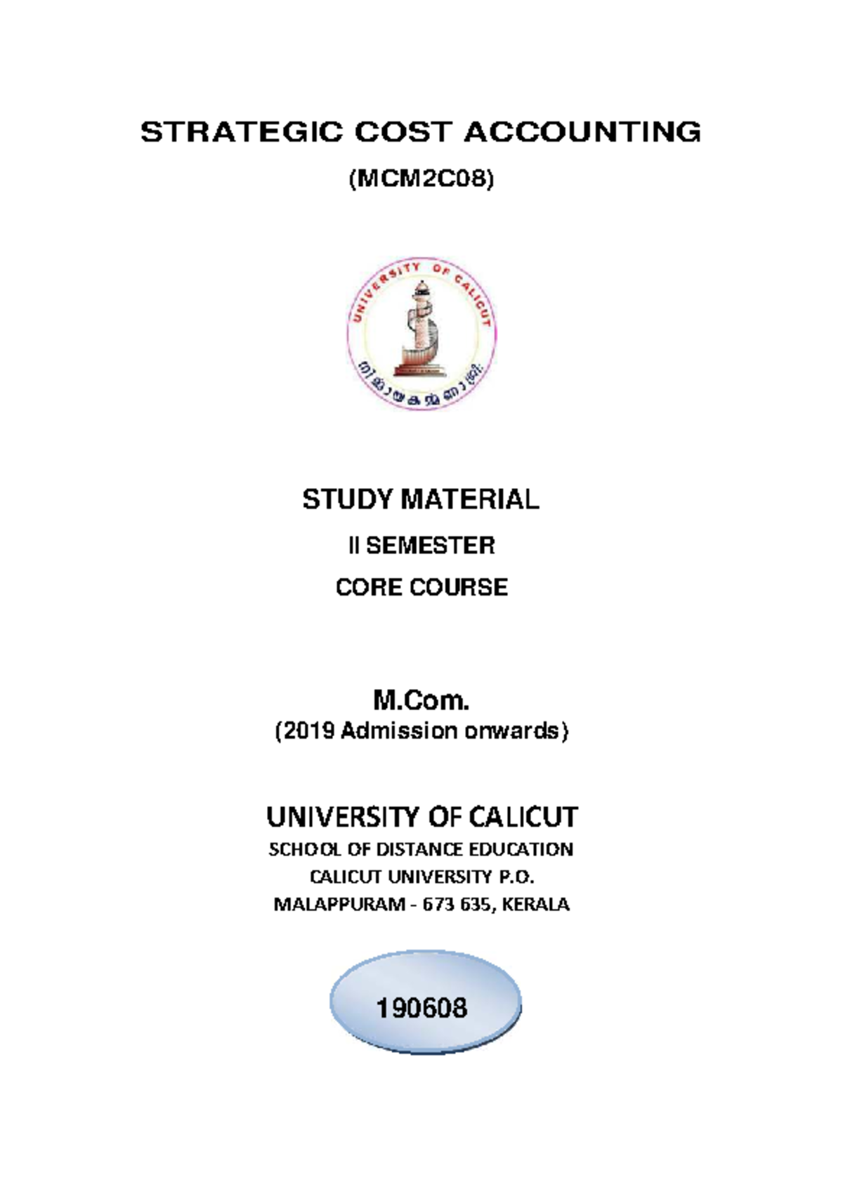 MCM2C08: Strategic Cost Accounting Study Material for M.Com. 2nd Sem ...