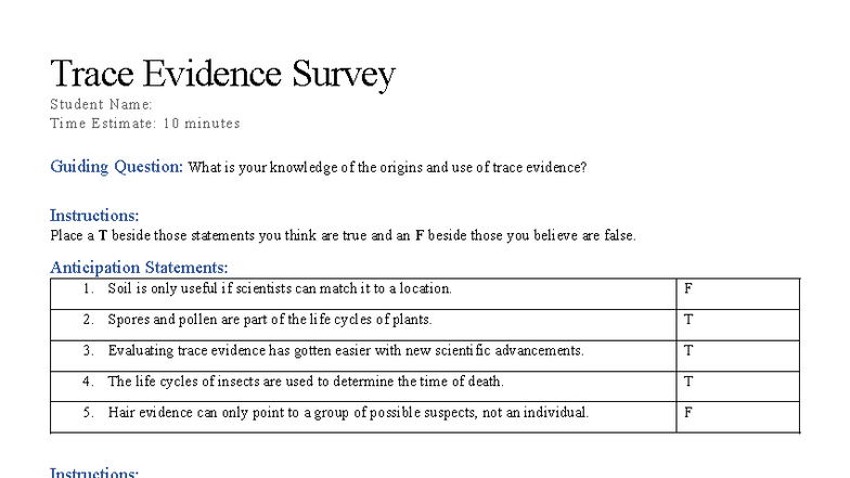 Trace Evidence Survey: Understanding Origins & Uses - Studocu