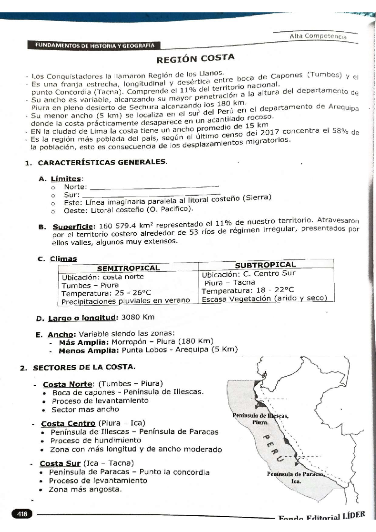 Fundamentos de Historia y Geografía 1: Región Costa de Perú - Document Preview