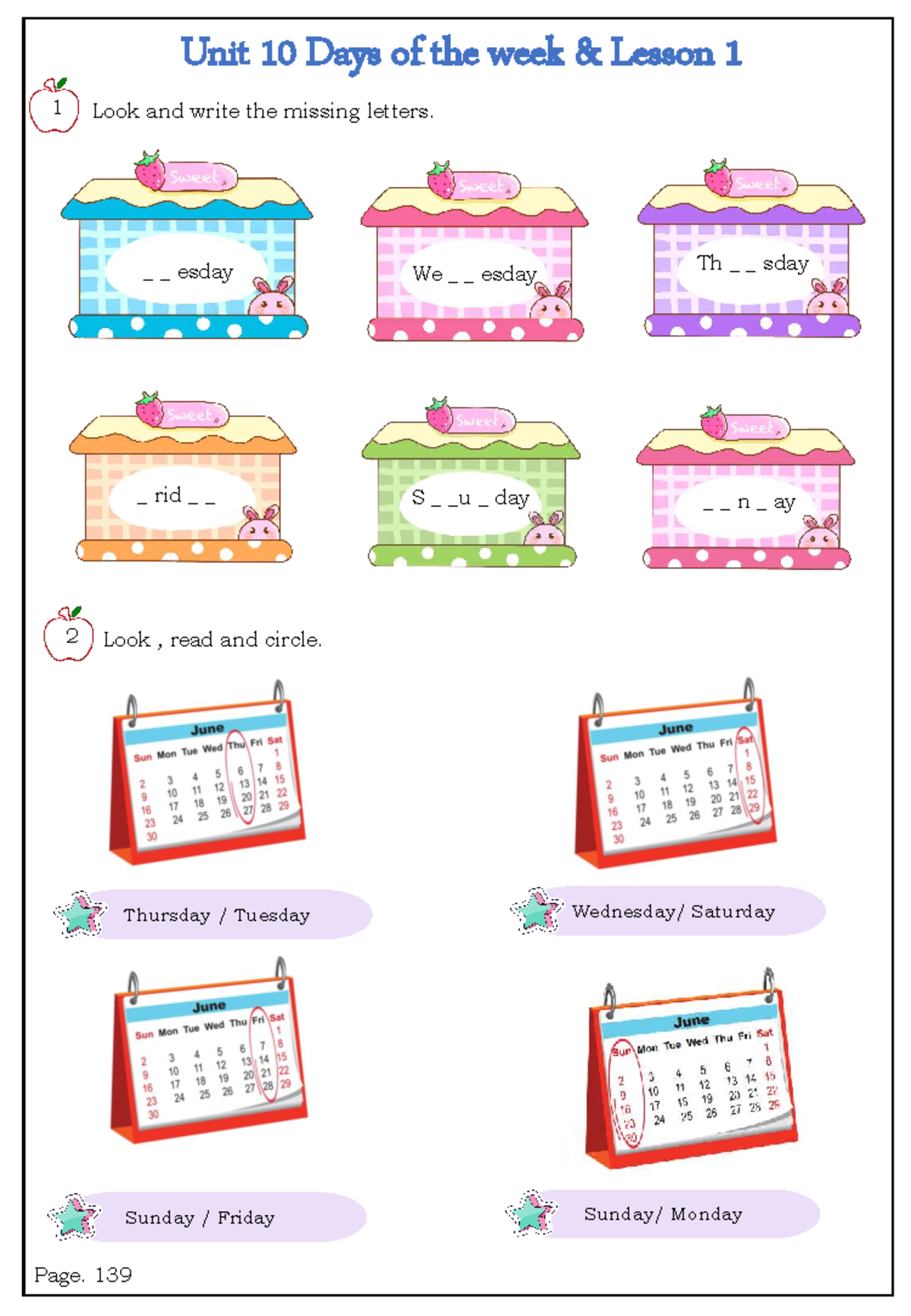 Unit 10: Days of the Week - Lesson 1 Activities and Exercises - Studocu