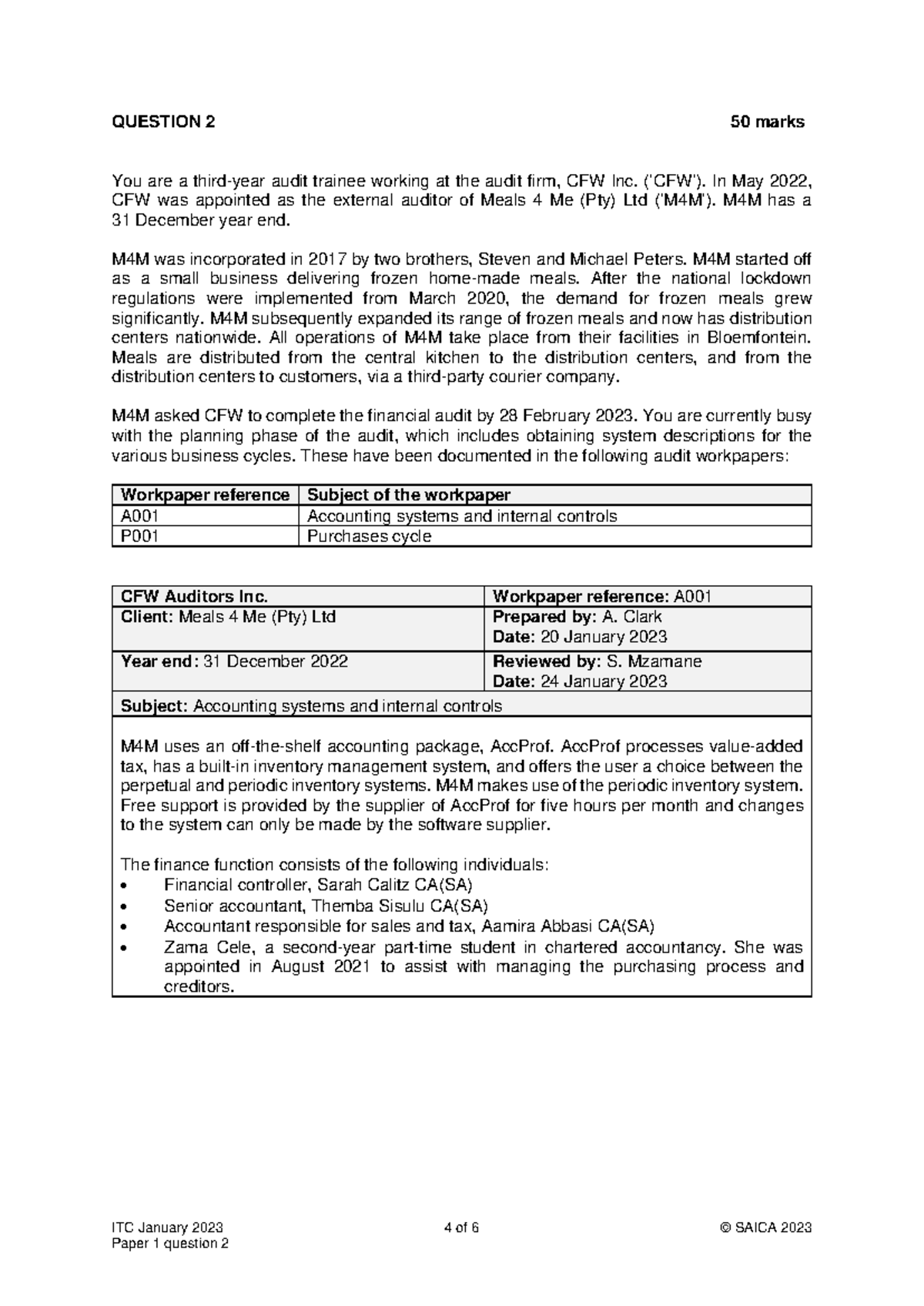 ITC Jan 2023 Final Exam Paper 1 Q2 - Audit Risks & Internal Controls ...