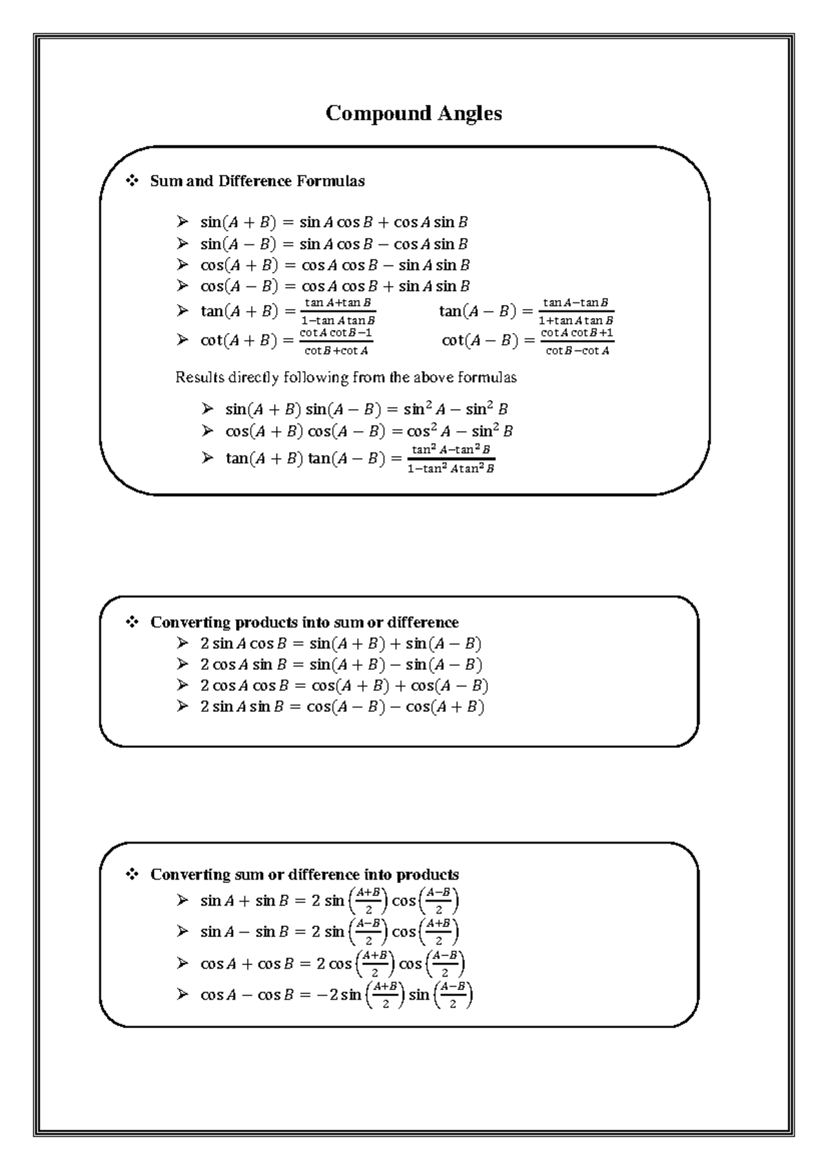Trigonometry Formulas: Compound Angles & Their Applications (MATH101 ...