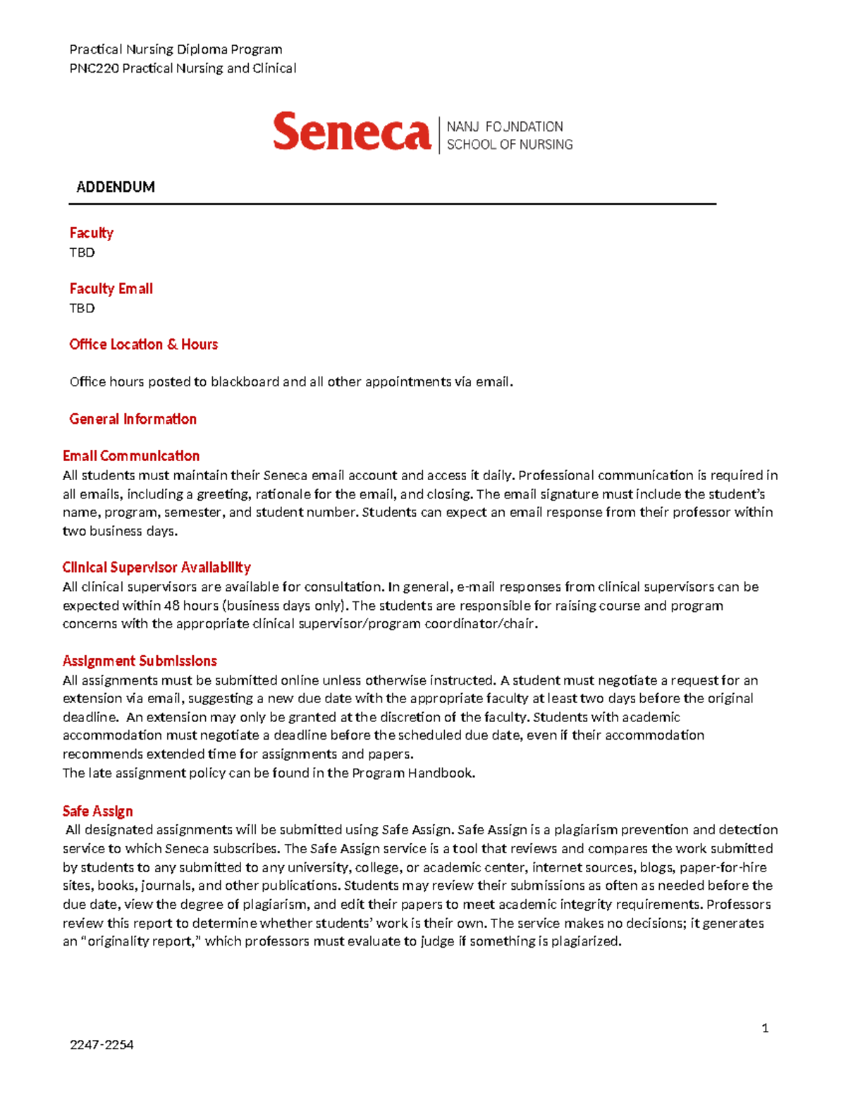 PNC220 Practical Nursing Diploma Program: Clinical Guidelines ...