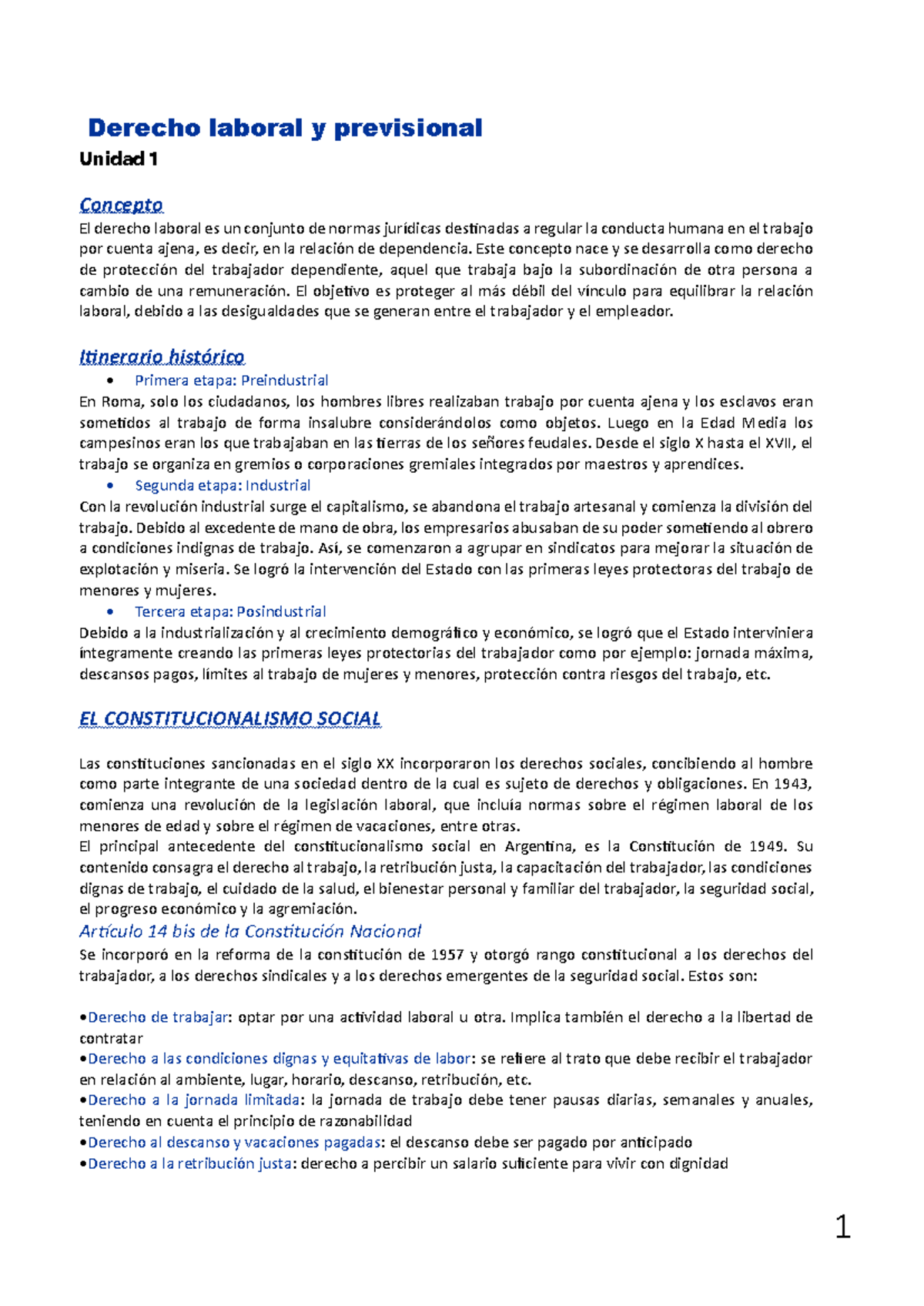 Unidad 1 - clase 1 - Derecho laboral y previsional ####### Unidad 1 ...