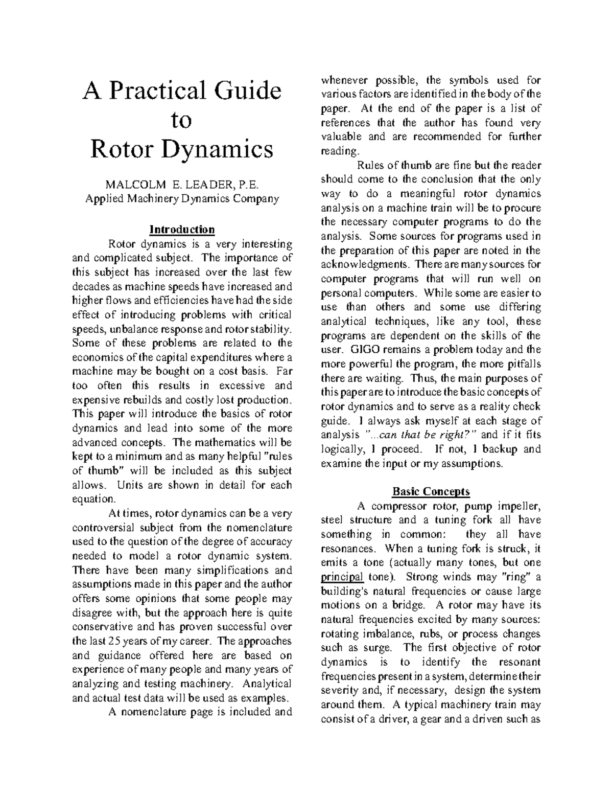 A Practical Guide to Rotor Dynamics: Key Concepts and Analysis - Studocu