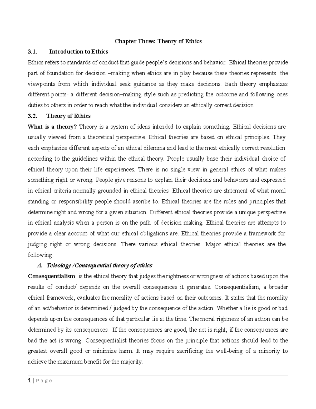 Chapter 3 Business ethics &CSR - Chapter Three: Theory of Ethics 3 ...