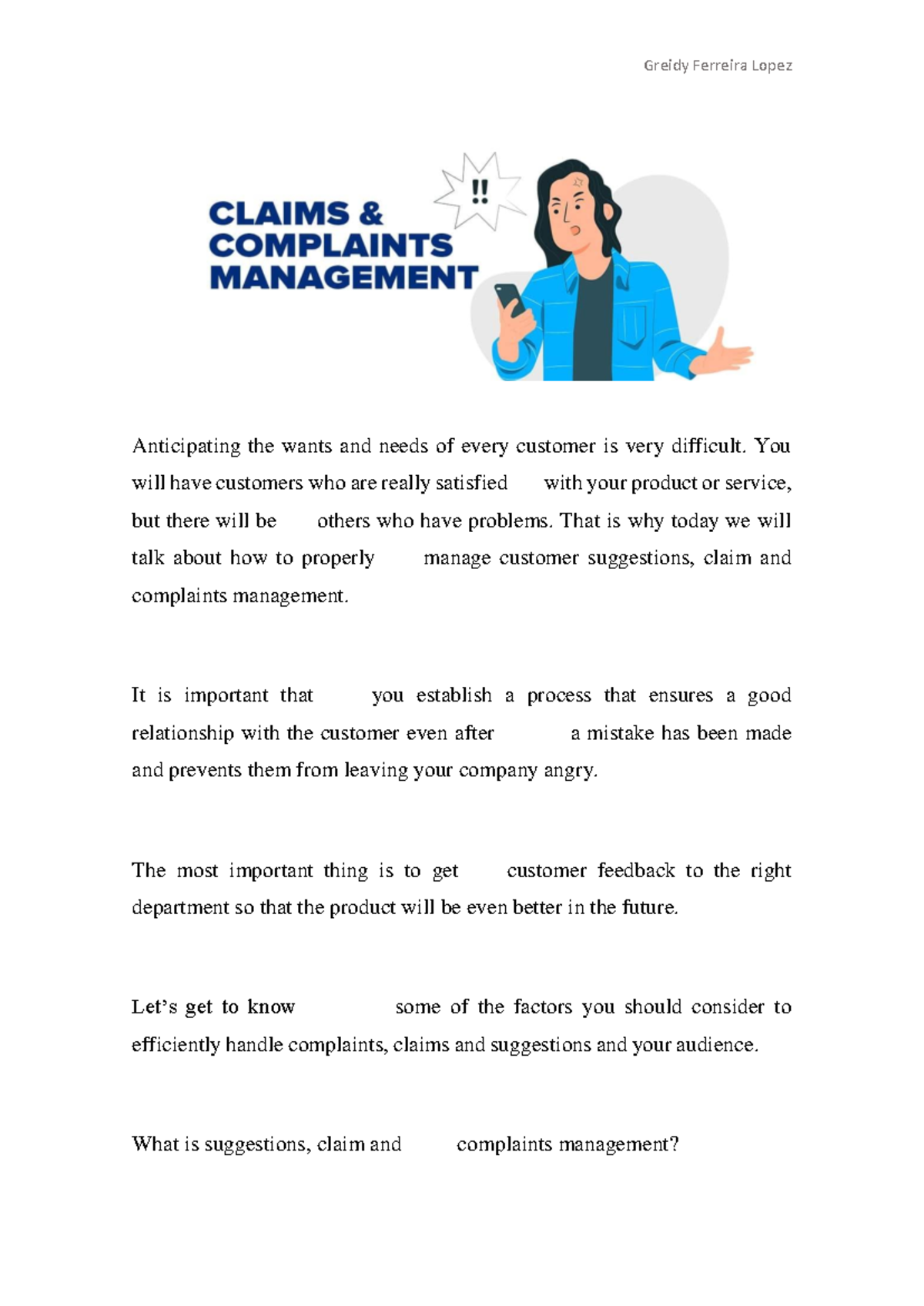 Unit 4 - Complaints and Suggestions Management in Business English ...