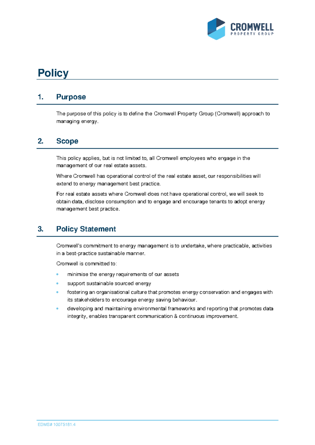Energy Management Policy Final - Cromwell Property Group - Studocu