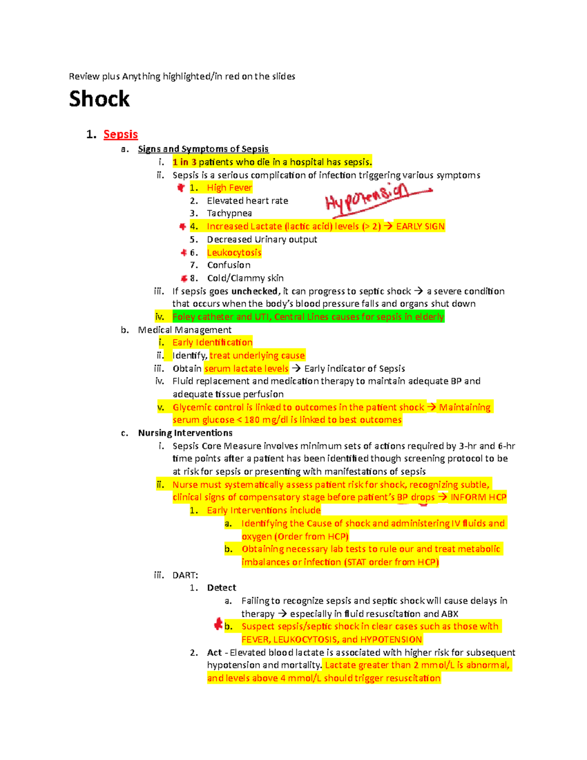 Exam 2 Review: Key Concepts in Sepsis and Shock Management - Studocu
