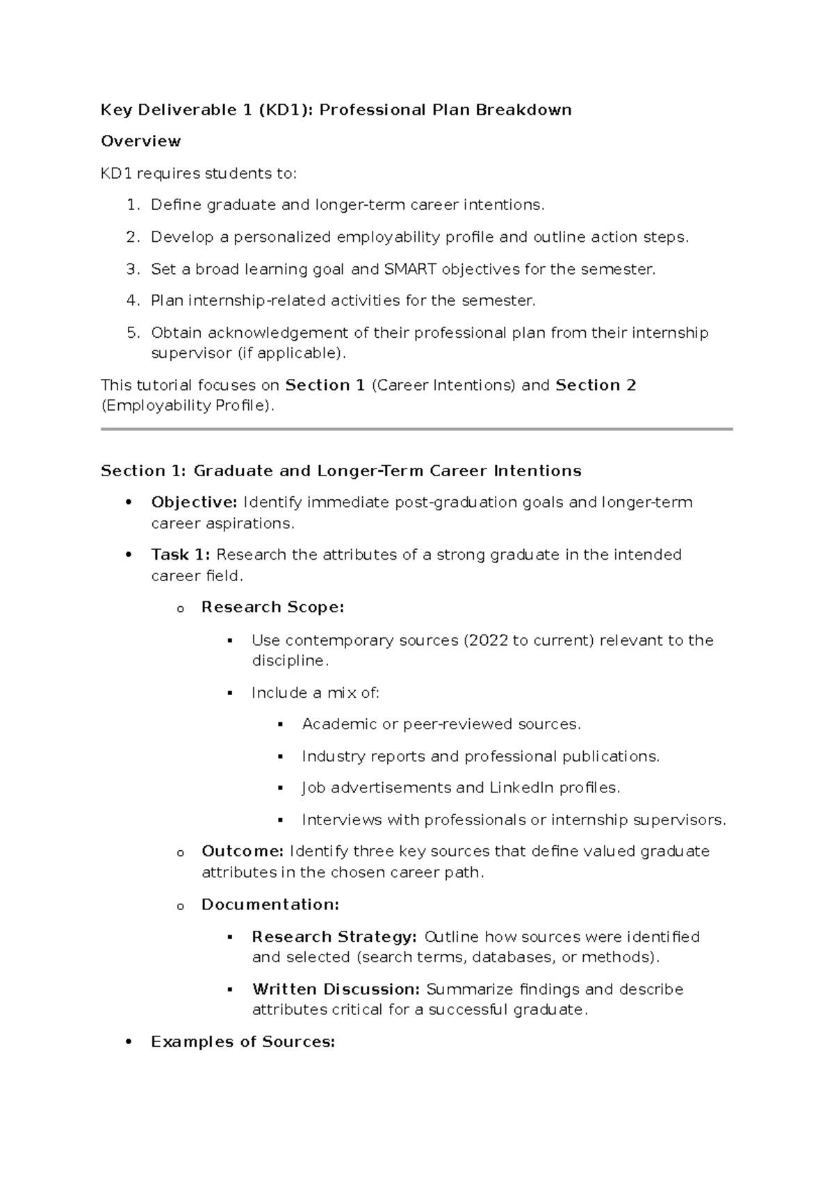 KD1 Tutorial 1 Summary - Key Deliverable 1 (KD1): Professional Plan ...