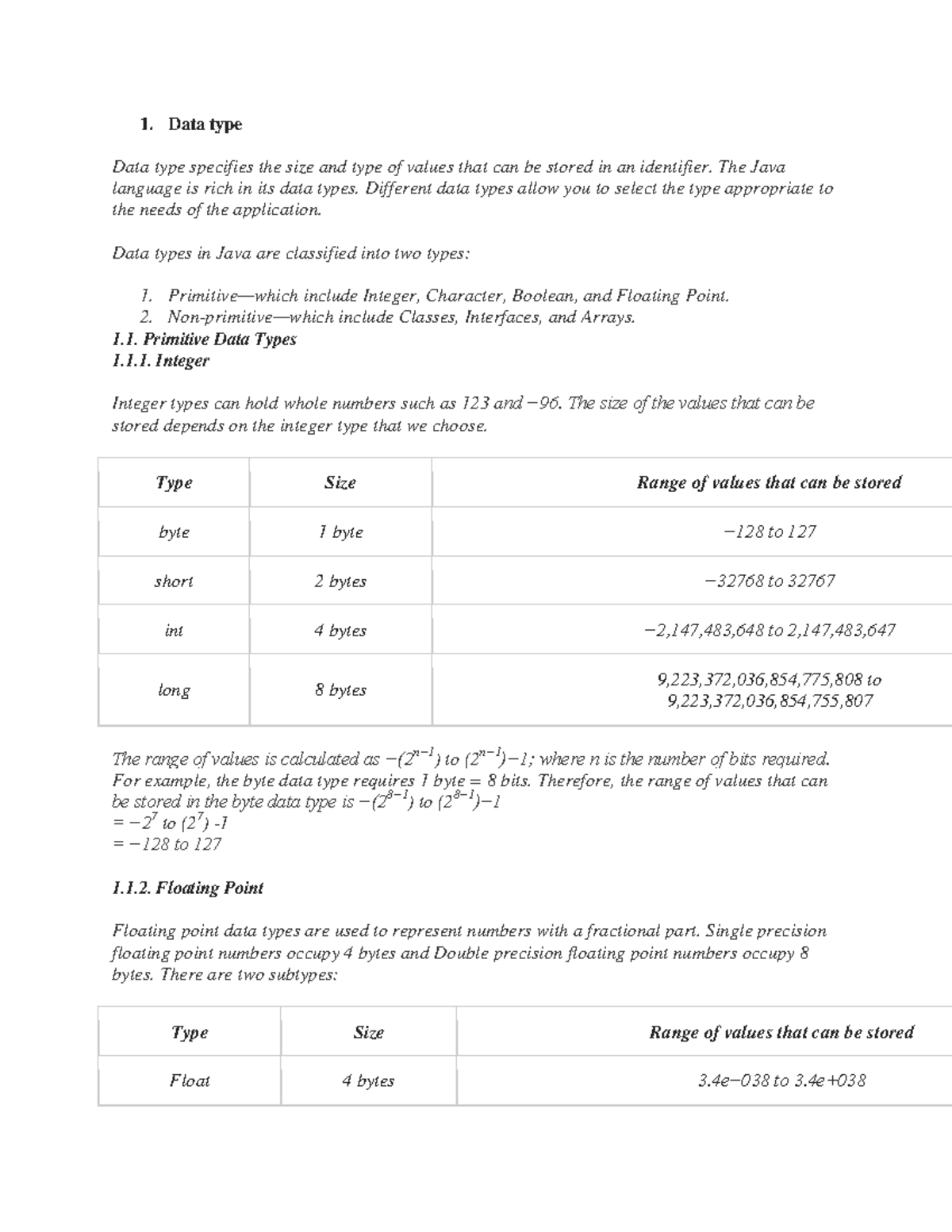 N5c667749 f3106 - Java Data Types and Variables Lecture Notes - Studocu