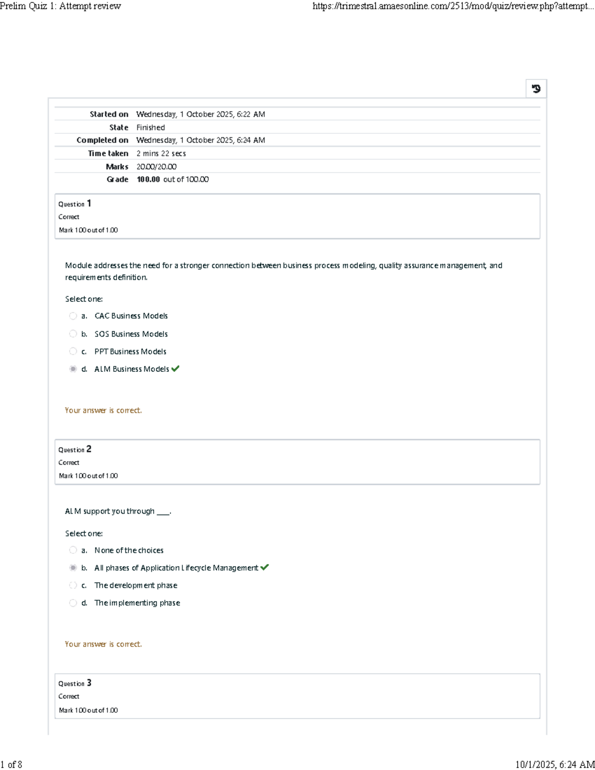 Prelim Quiz 1 Review: Application Lifecycle Management Insights - Studocu
