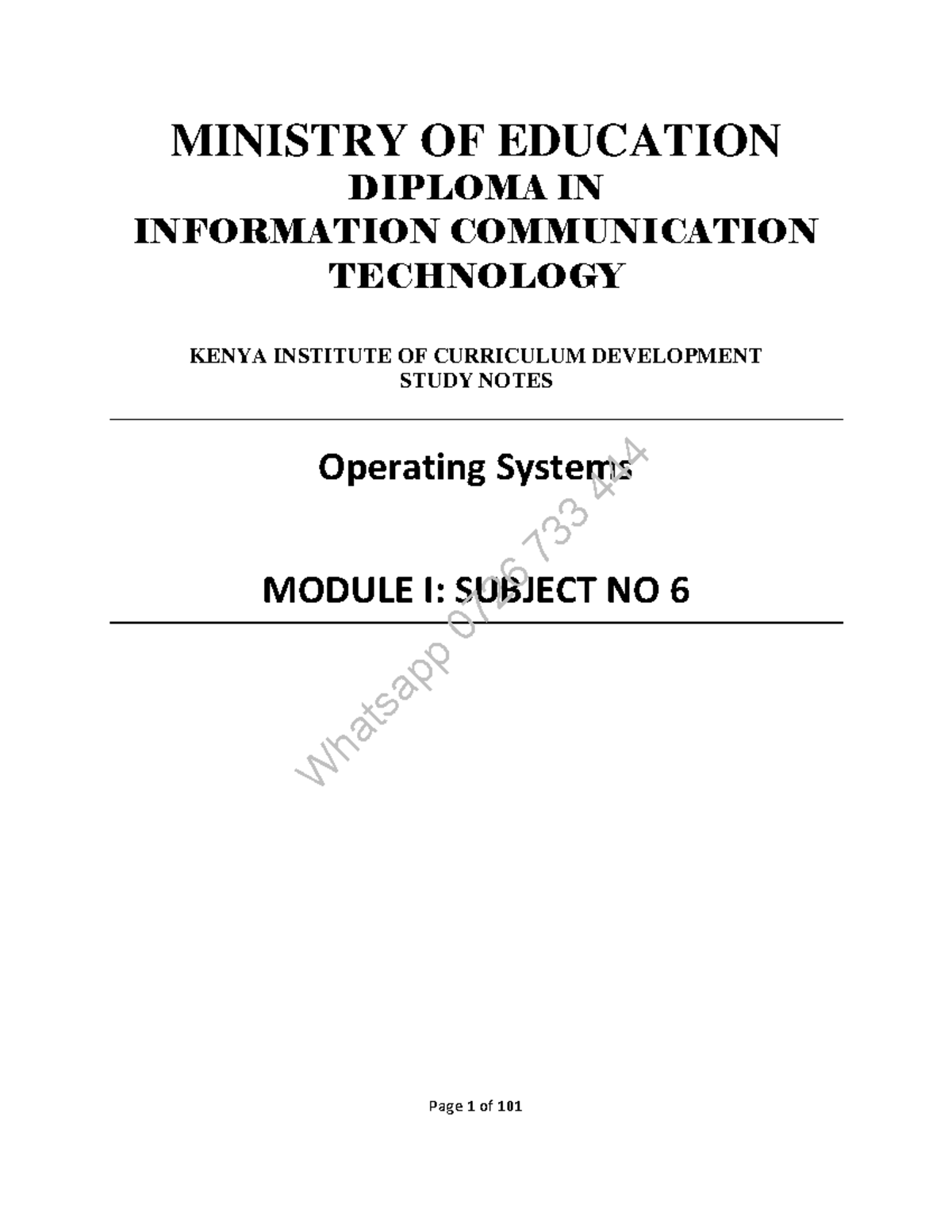Operating Systems Study Notes - Diploma in ICT (KICD) - Studocu